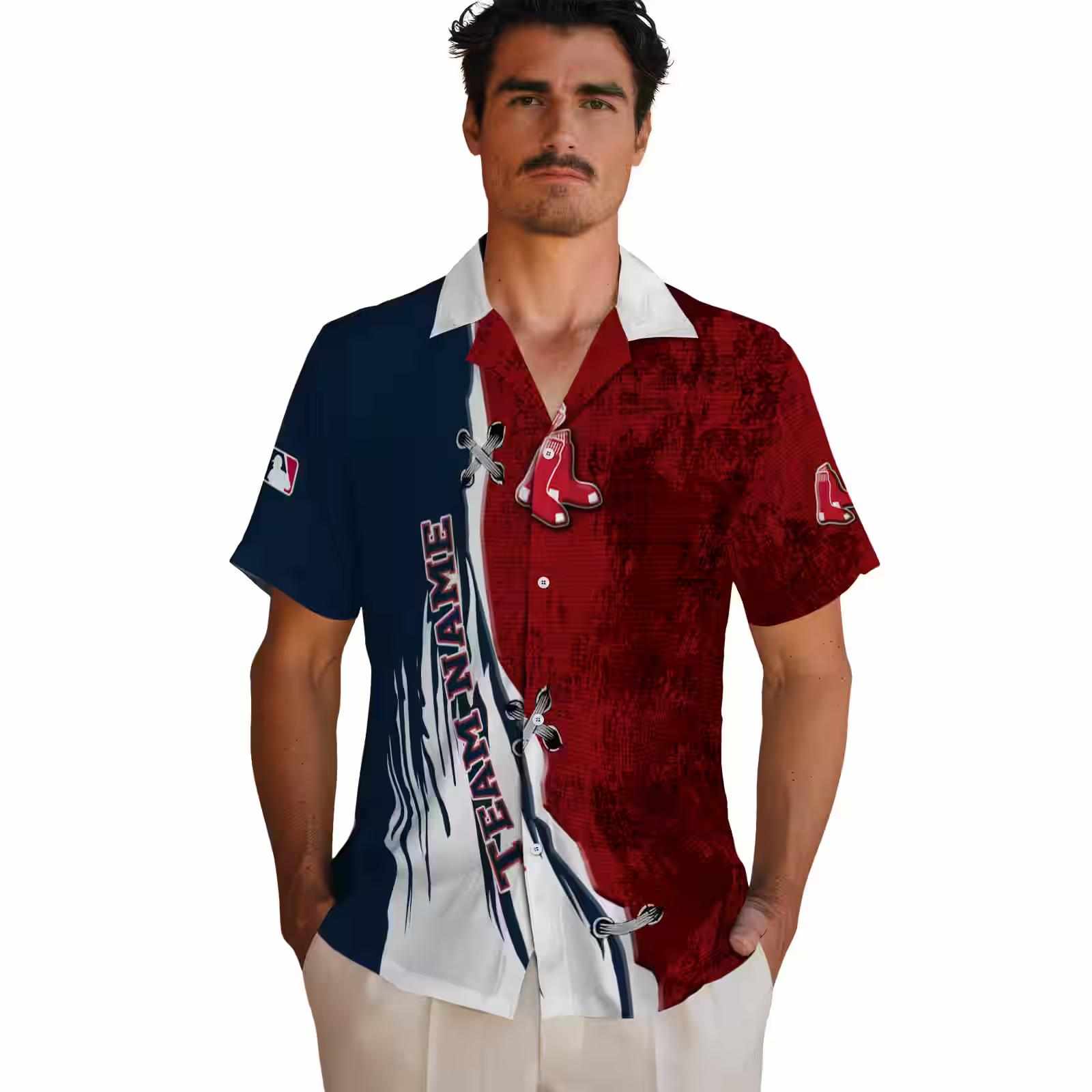 custom boston red sox edgy streaks red white hawaiian shirt fashion forward