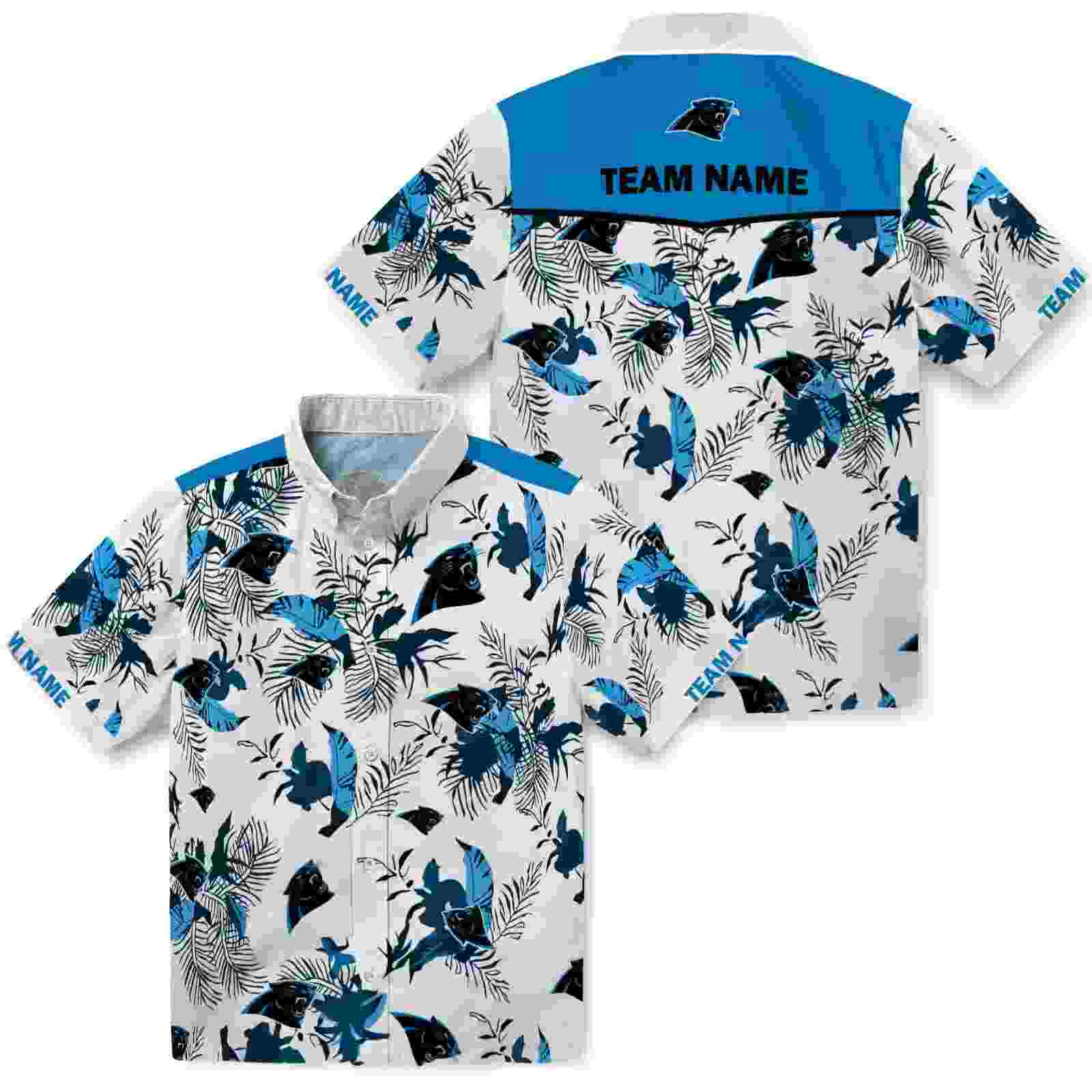 custom carolina panthers botanical theme blue white hawaiian shirt high quality