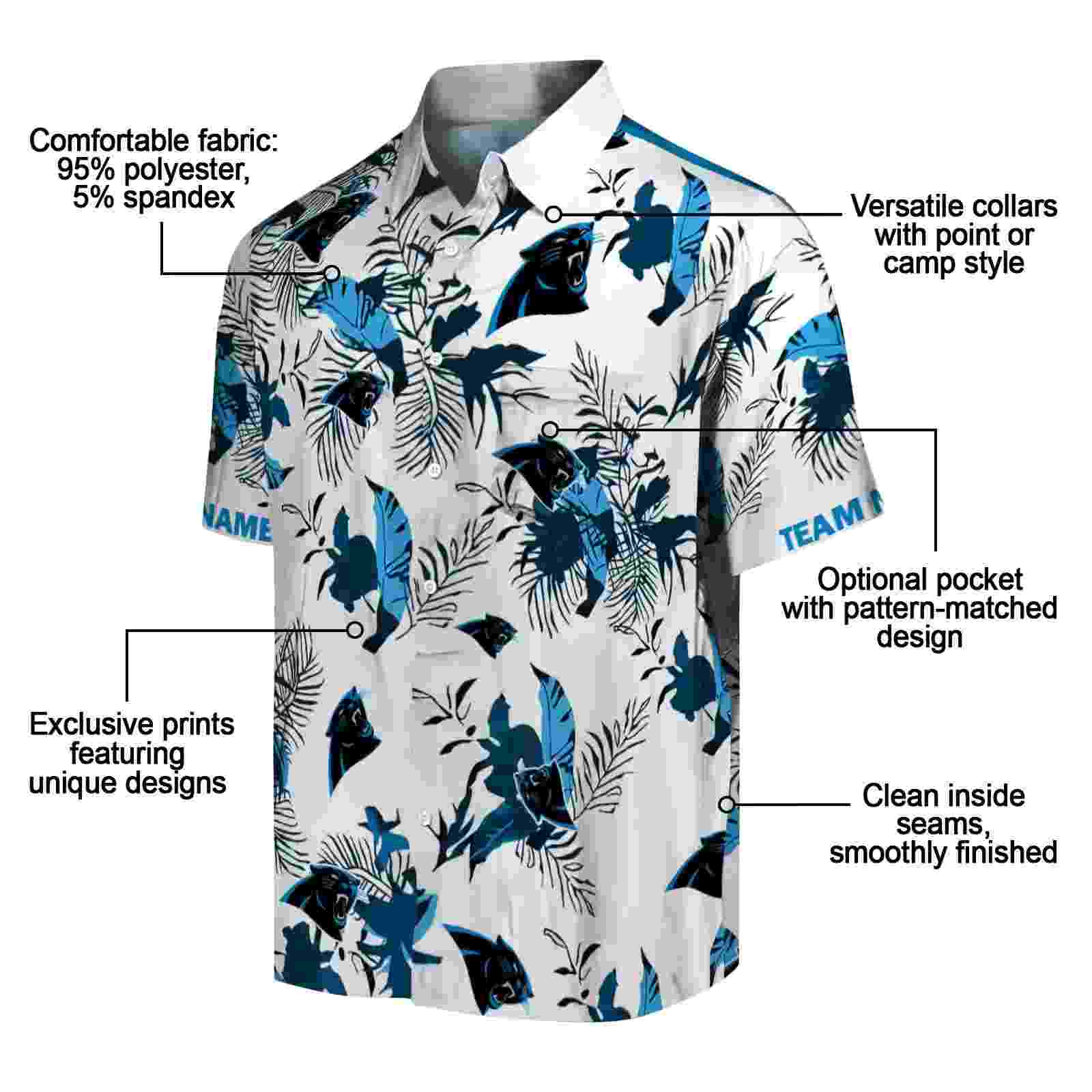 custom carolina panthers botanical theme blue white hawaiian shirt new arrival