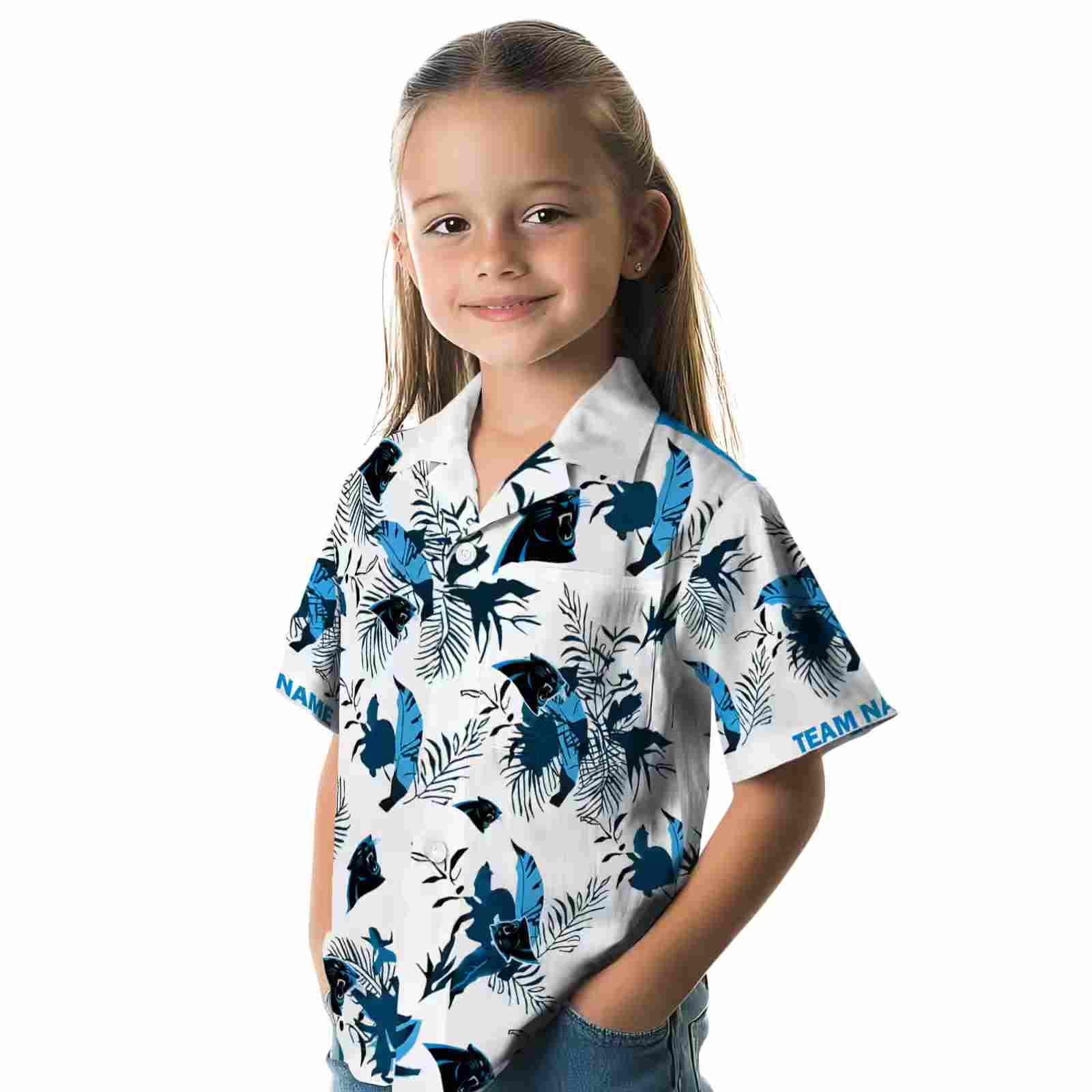 custom carolina panthers botanical theme blue white hawaiian shirt premium grade