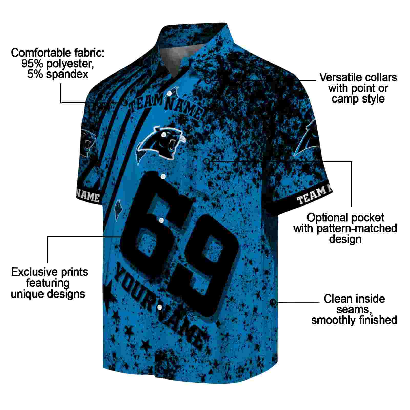 custom carolina panthers star stripes blue hawaiian shirt new arrival