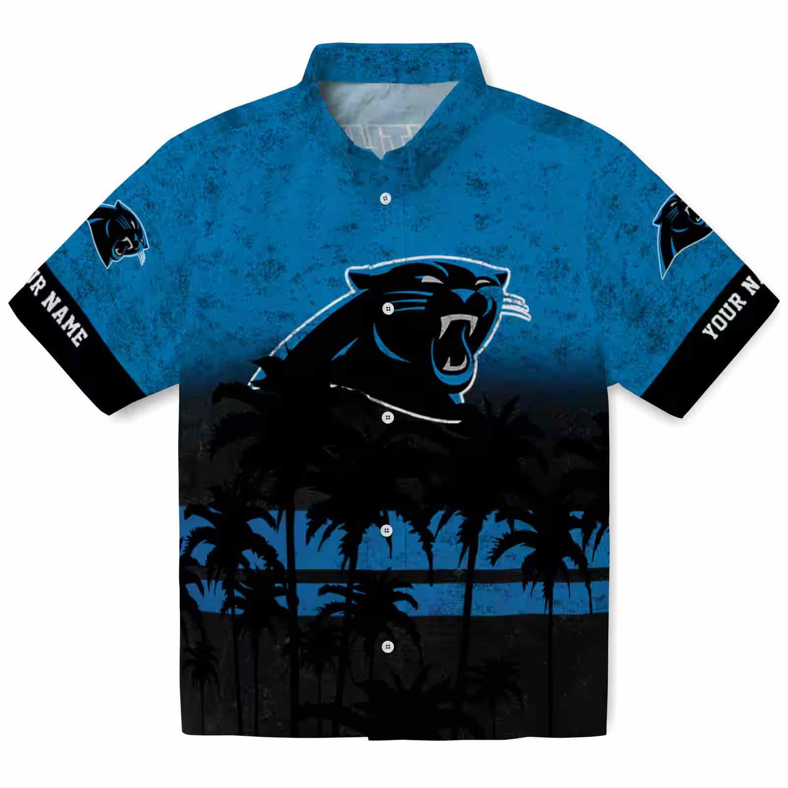 Custom Carolina Panthers Sunset Pattern Blue Black Hawaiian Shirt