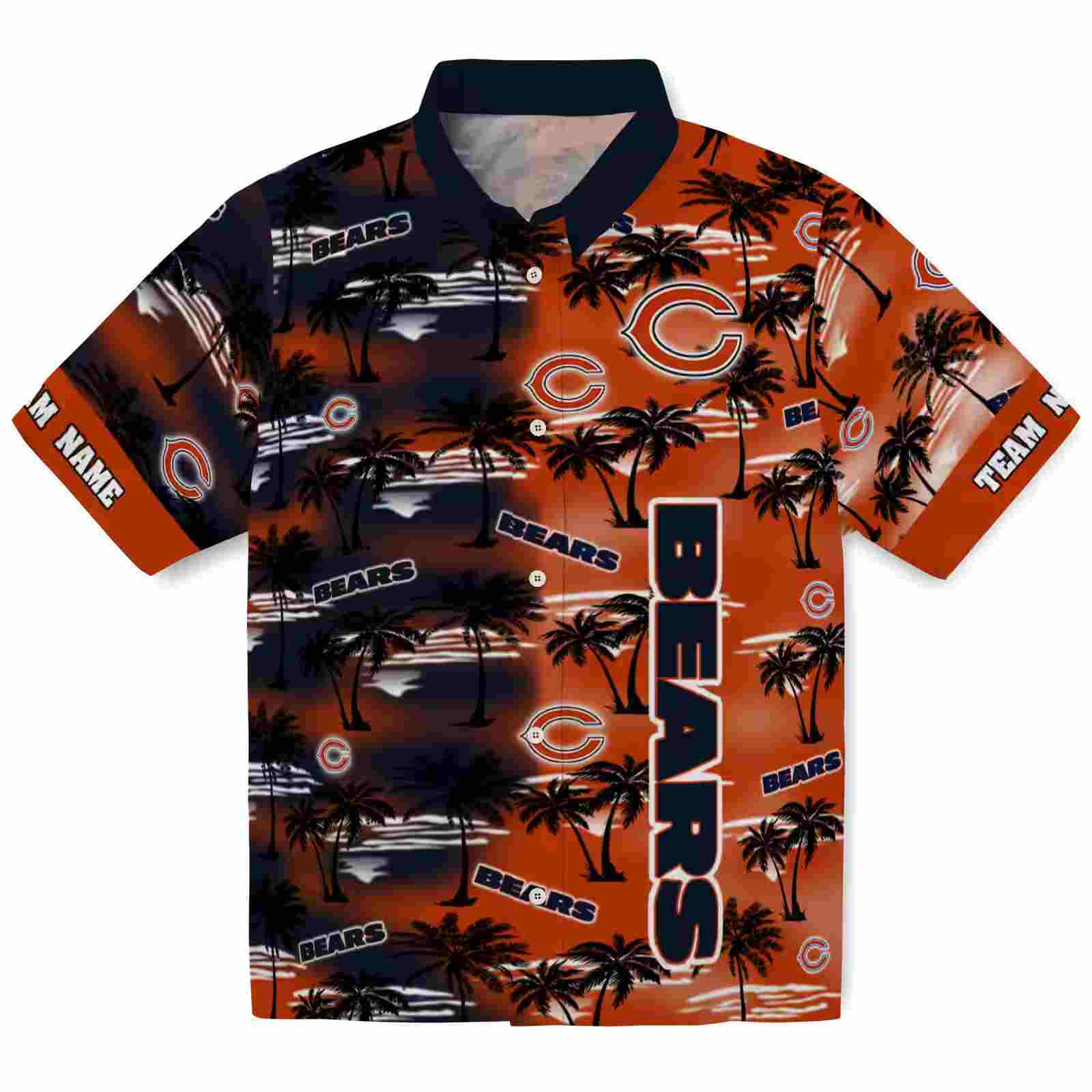 custom chicago bears palm silhouettes blue hawaiian shirt best selling