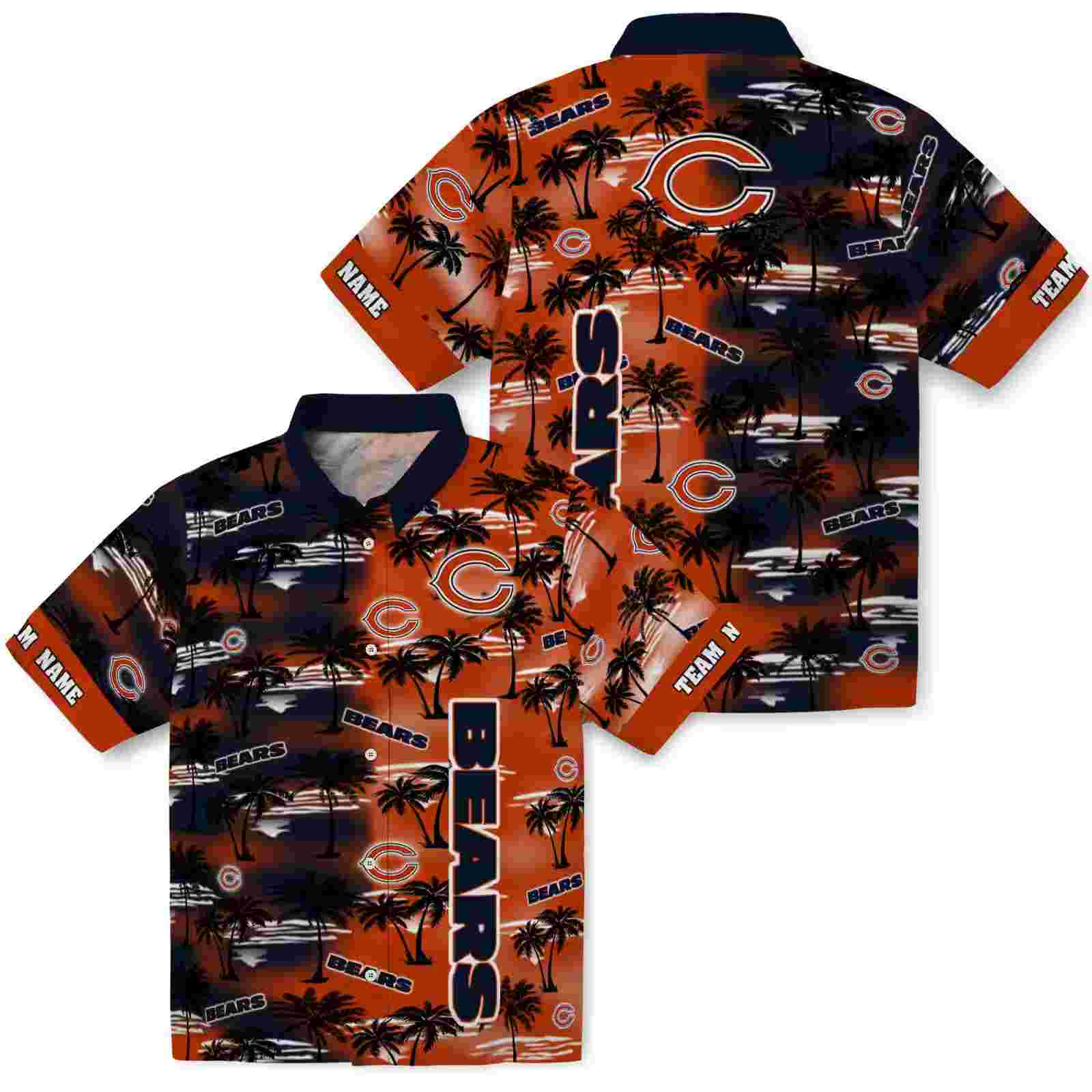 custom chicago bears palm silhouettes blue hawaiian shirt high quality