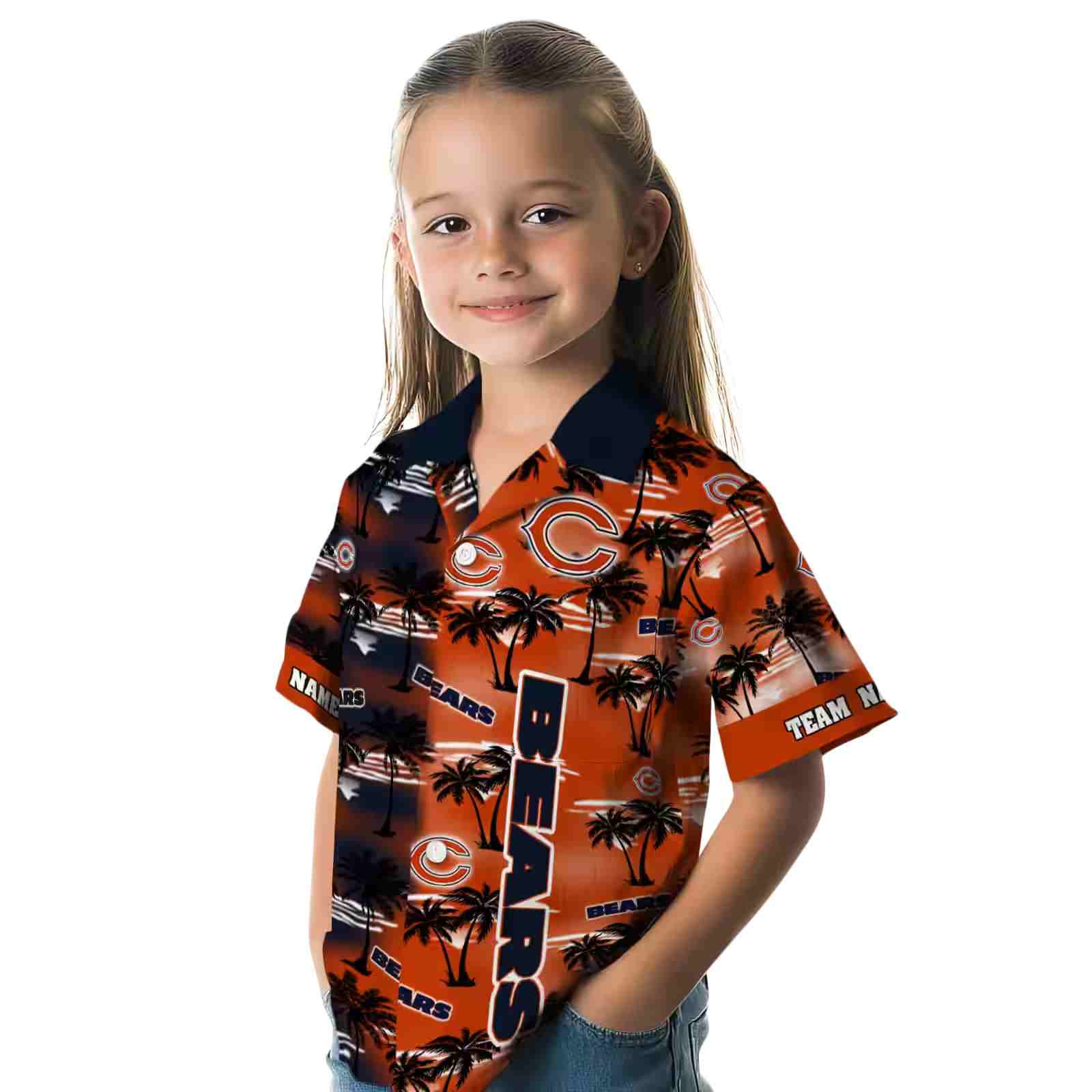 custom chicago bears palm silhouettes blue hawaiian shirt premium grade