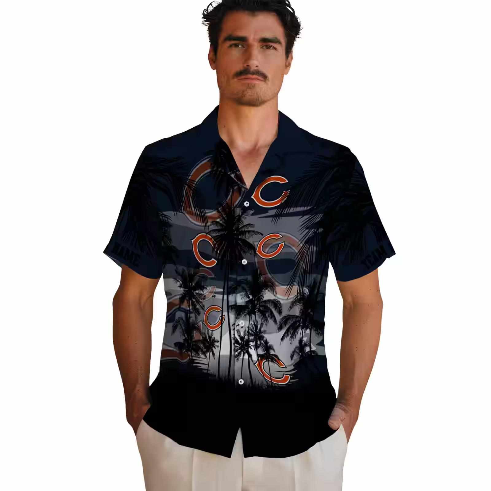 custom chicago bears sunset scene blue black hawaiian shirt fashion forward