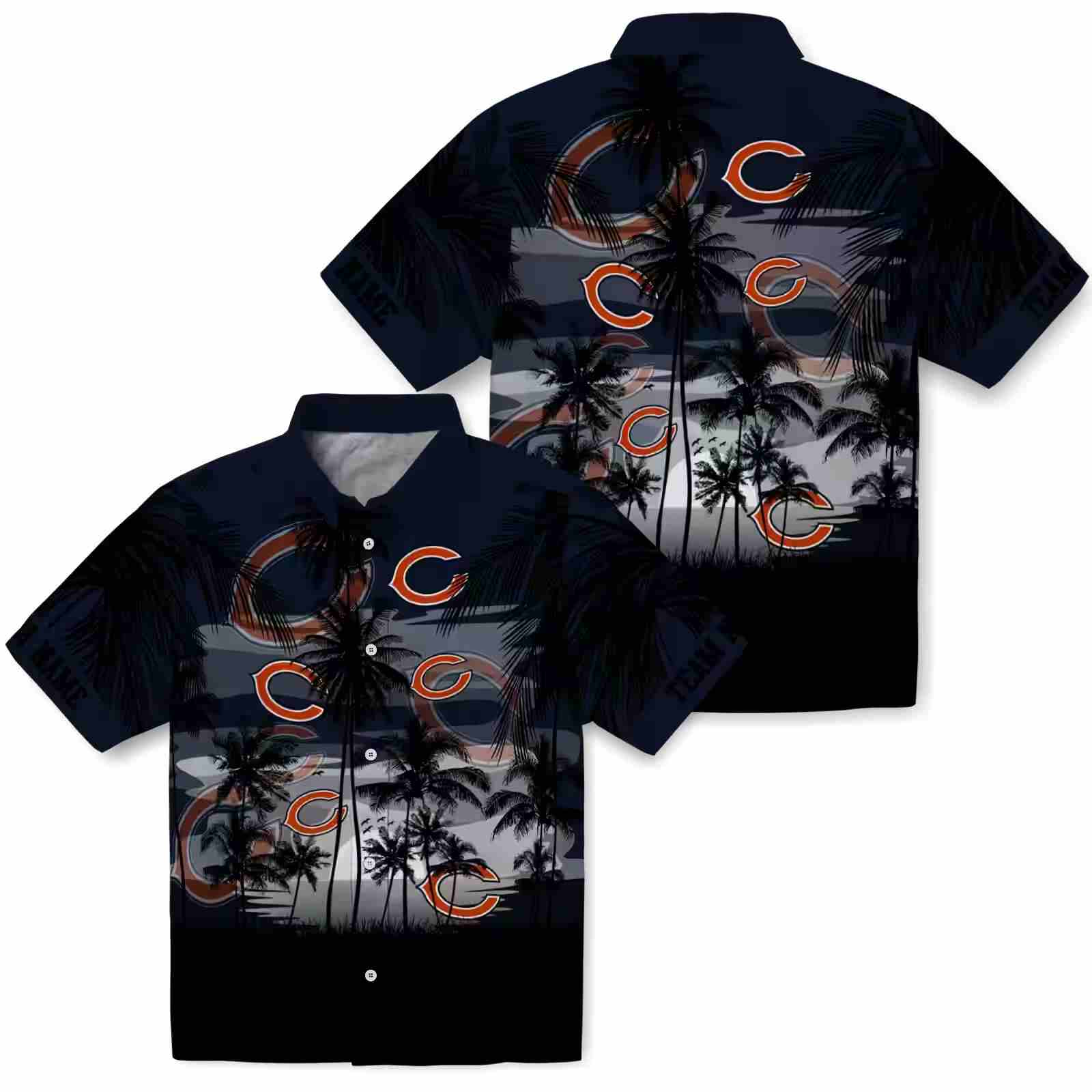 custom chicago bears sunset scene blue black hawaiian shirt high quality