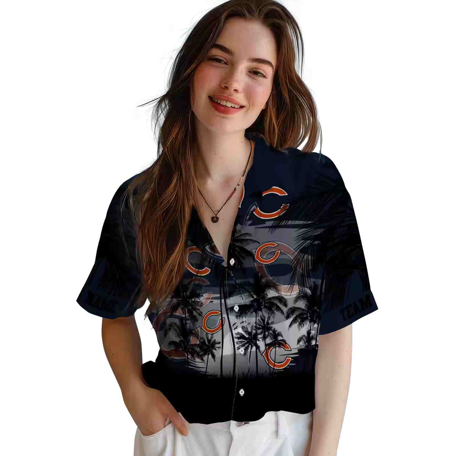 custom chicago bears sunset scene blue black hawaiian shirt latest model