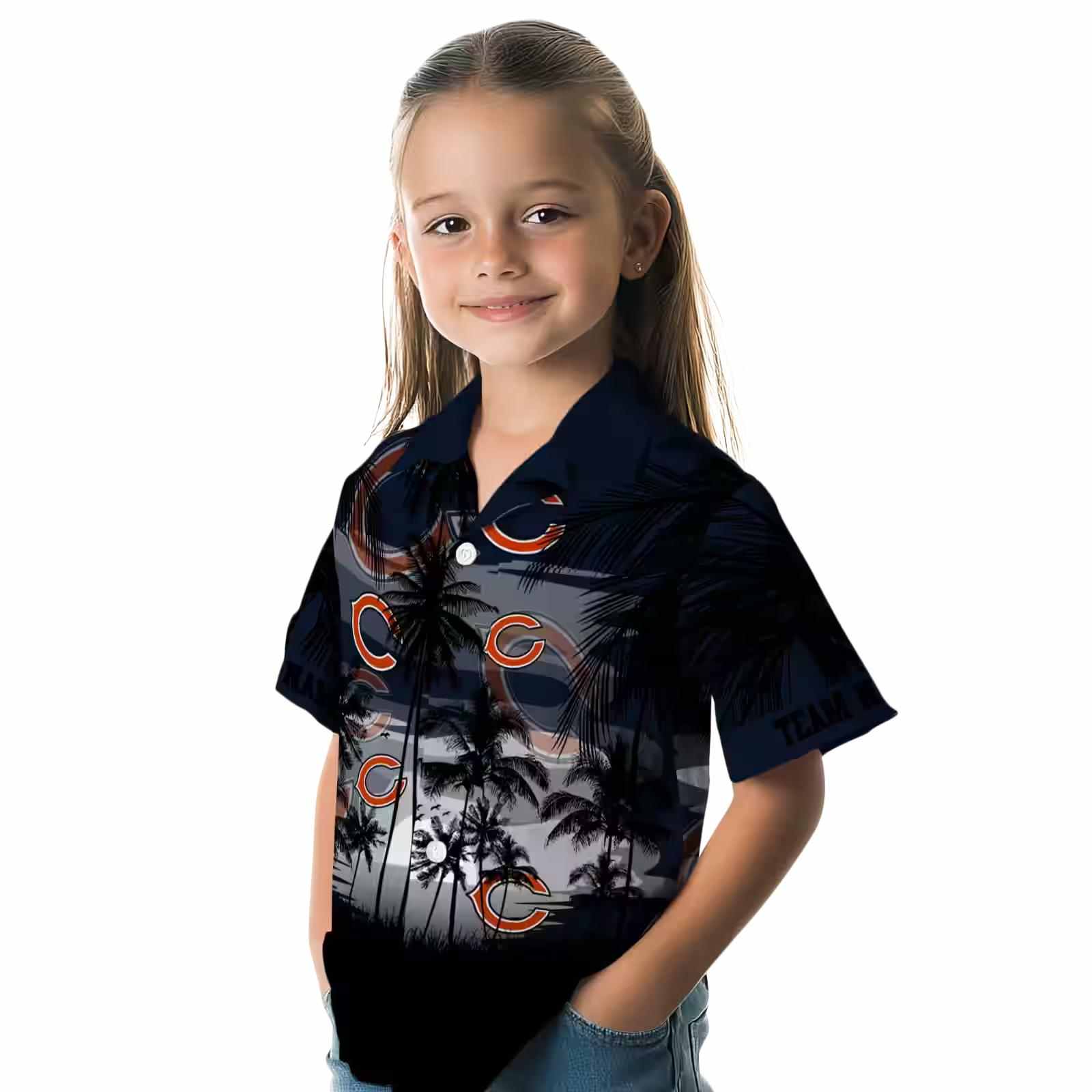 custom chicago bears sunset scene blue black hawaiian shirt premium grade