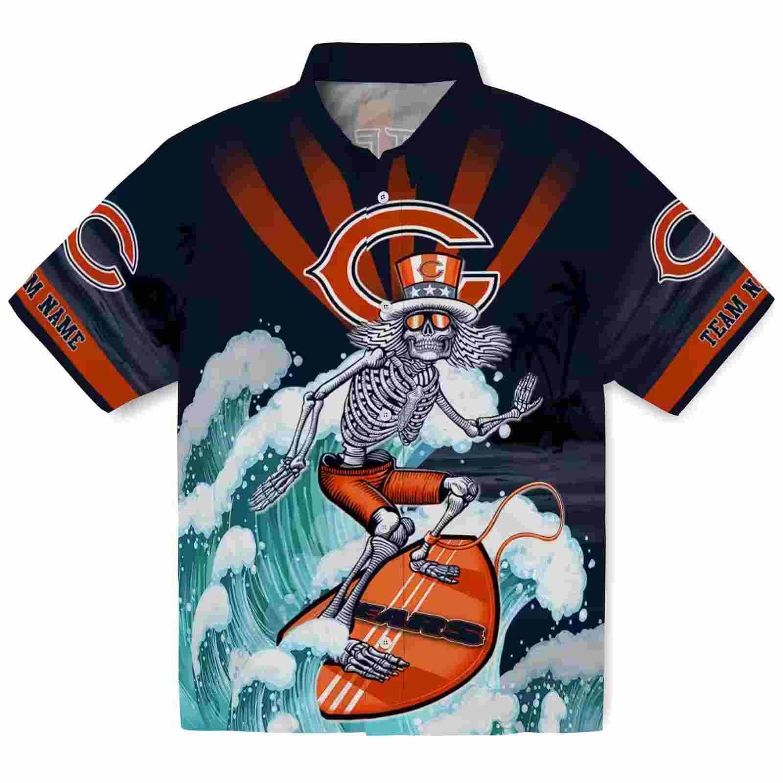 Custom Chicago Bears Surfing Skeleton Blue Hawaiian Shirt