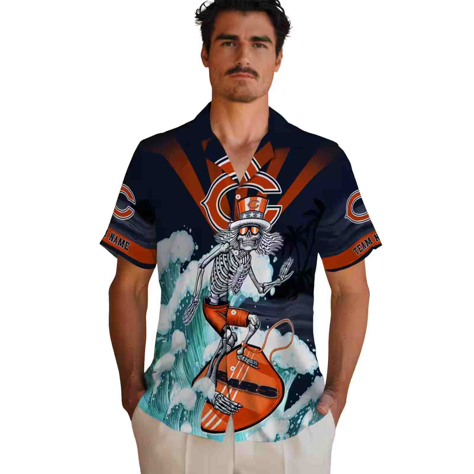 custom chicago bears surfing skeleton blue hawaiian shirt fashion forward