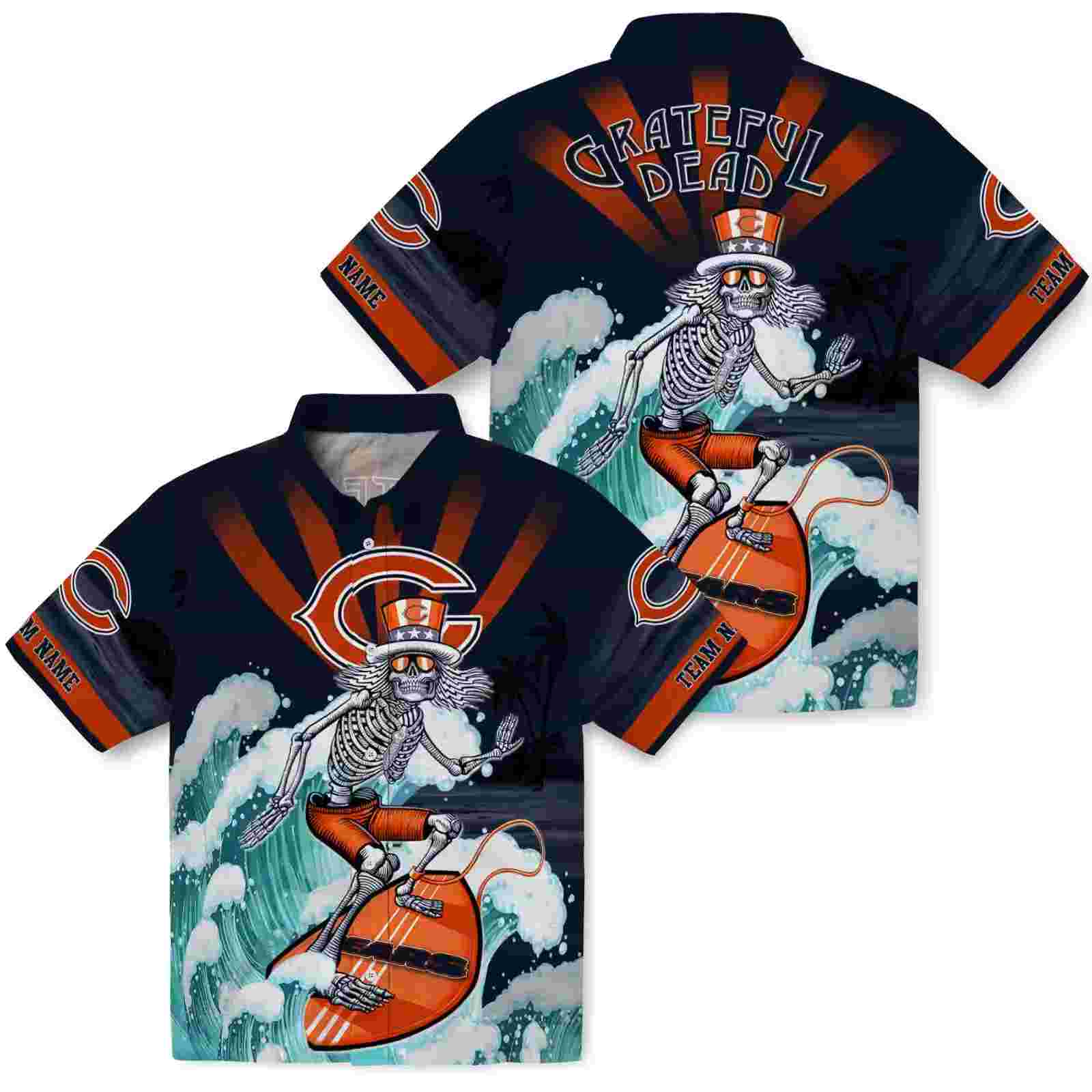 custom chicago bears surfing skeleton blue hawaiian shirt high quality