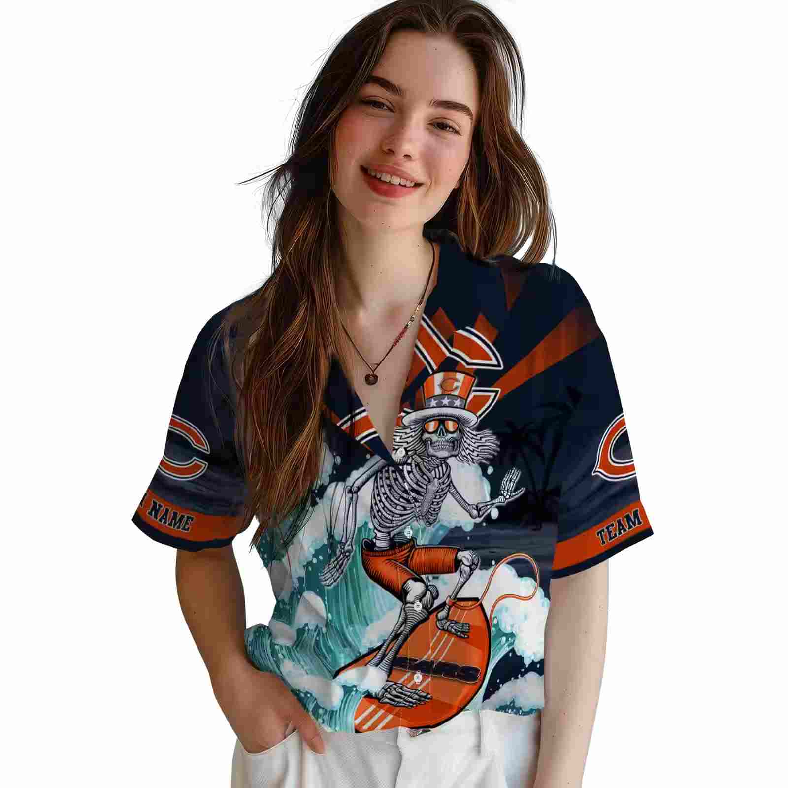 custom chicago bears surfing skeleton blue hawaiian shirt latest model