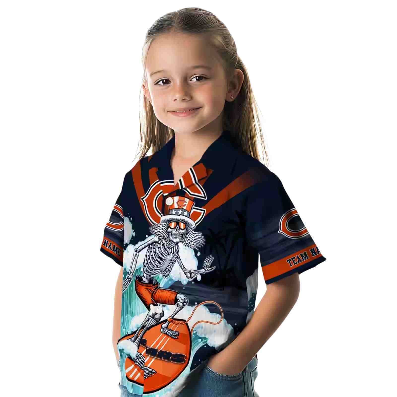 custom chicago bears surfing skeleton blue hawaiian shirt premium grade