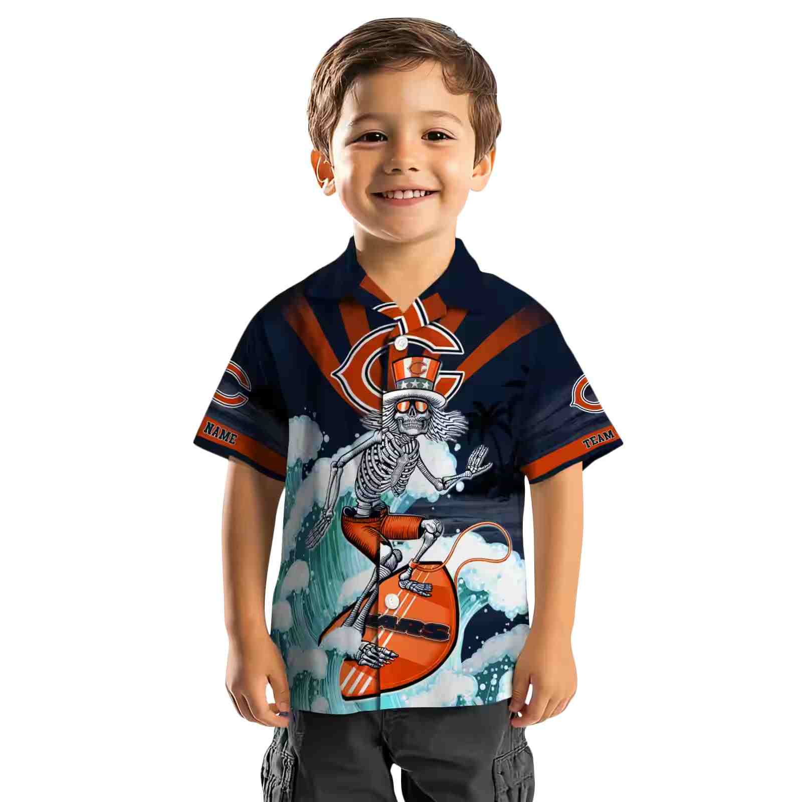 custom chicago bears surfing skeleton blue hawaiian shirt top rated