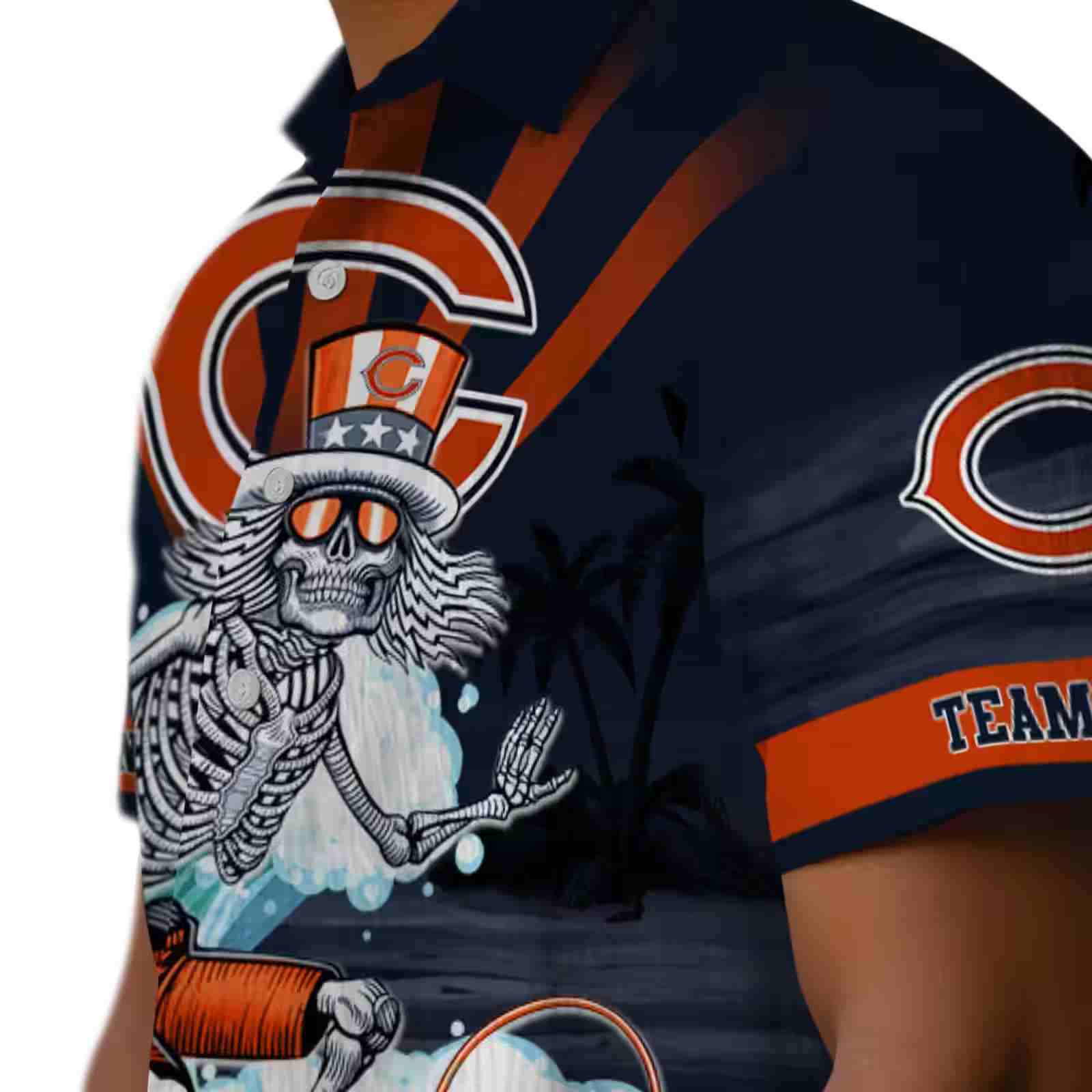 custom chicago bears surfing skeleton blue hawaiian shirt trendy