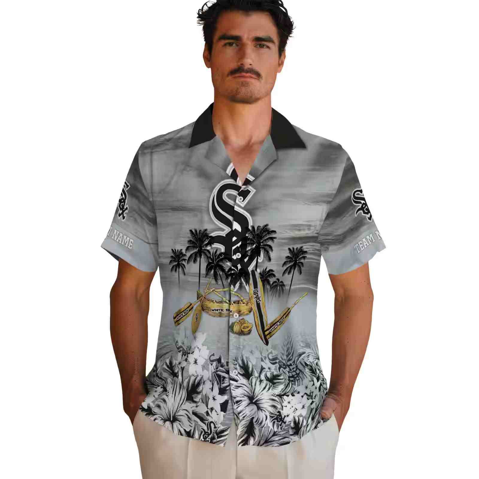 custom chicago white sox tropical canoe black hawaiian shirt fashion forward