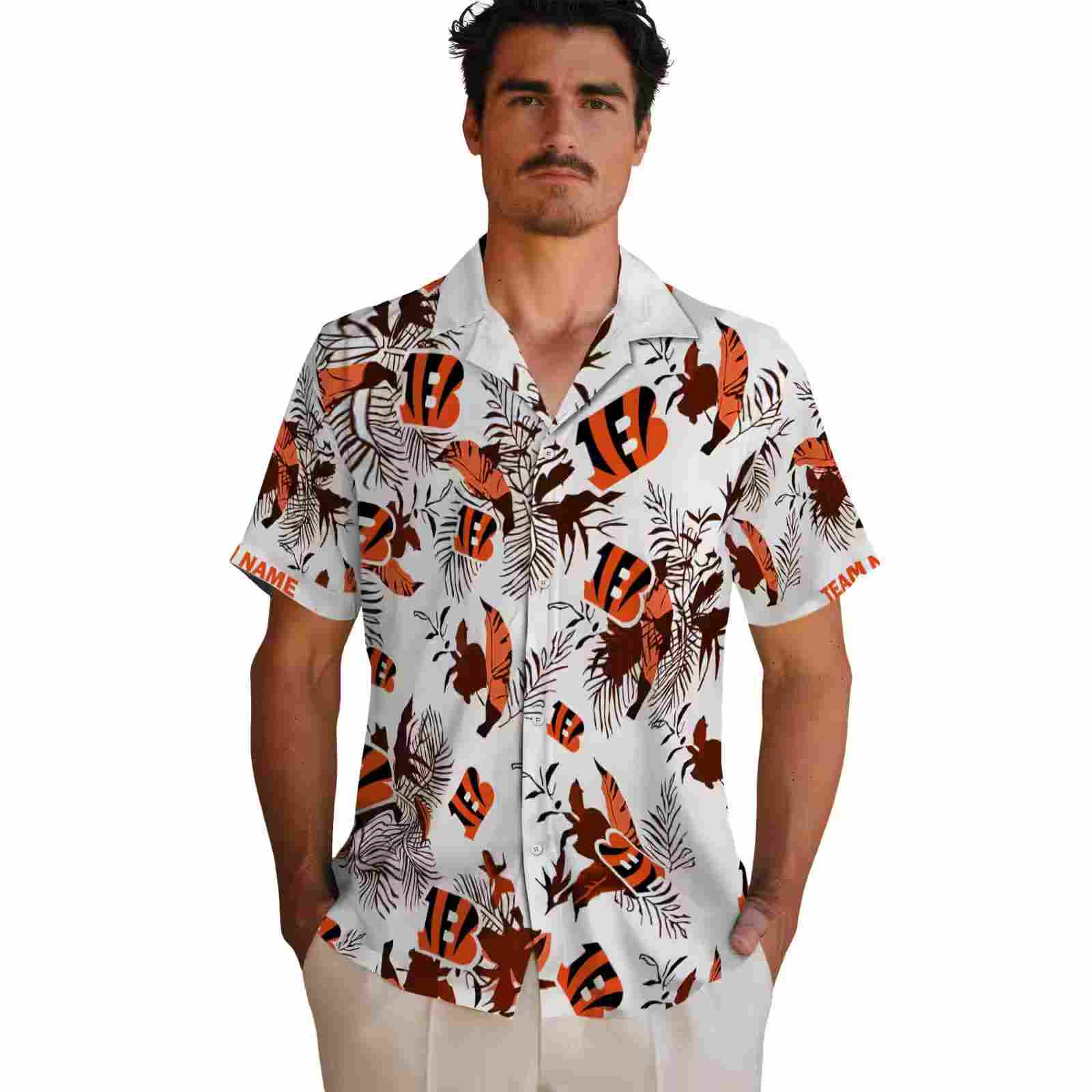 custom cincinnati bengals botanical theme orange white hawaiian shirt fashion forward