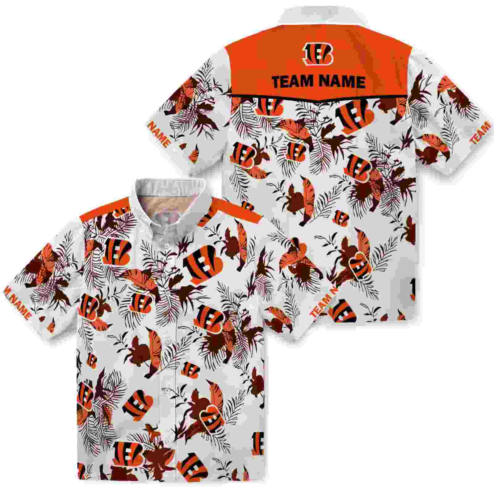 custom cincinnati bengals botanical theme orange white hawaiian shirt high quality