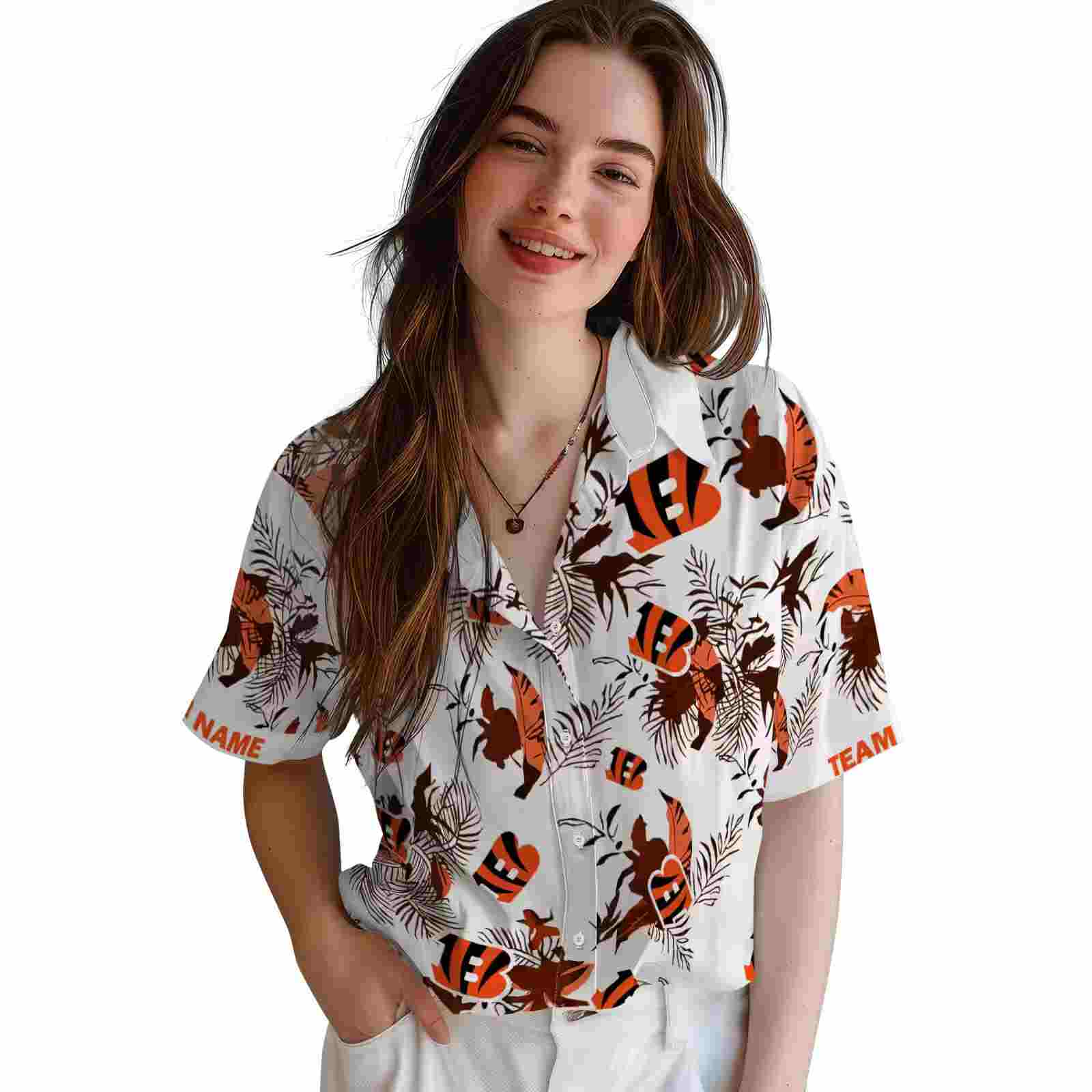 custom cincinnati bengals botanical theme orange white hawaiian shirt latest model