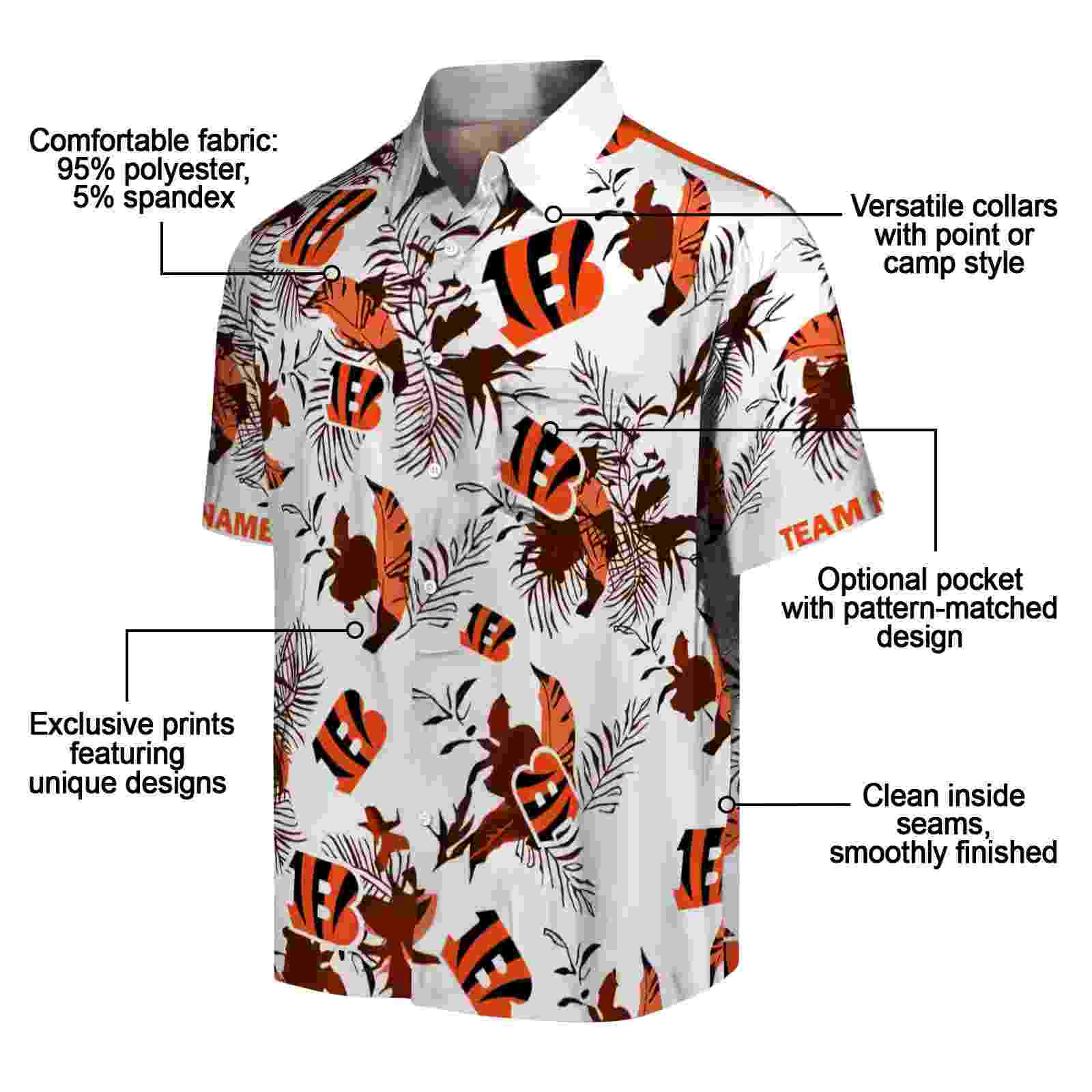 custom cincinnati bengals botanical theme orange white hawaiian shirt new arrival