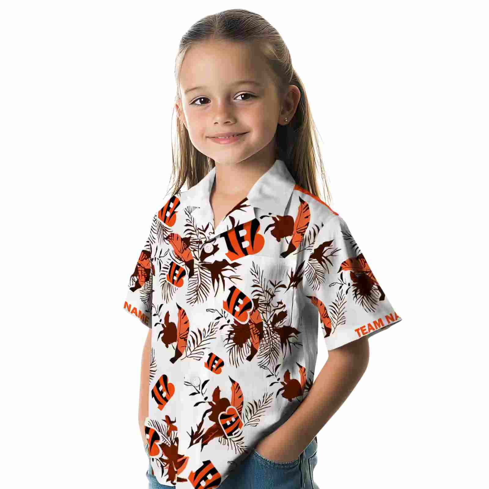 custom cincinnati bengals botanical theme orange white hawaiian shirt premium grade