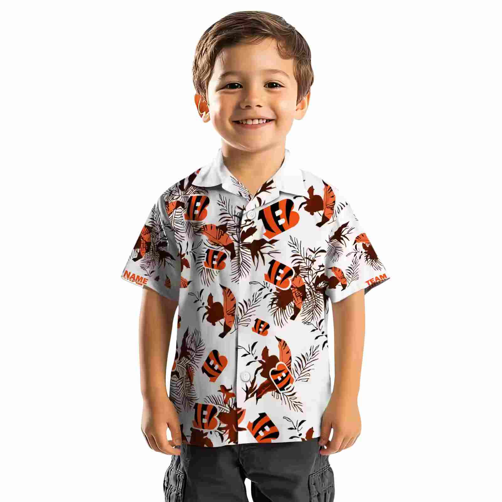 custom cincinnati bengals botanical theme orange white hawaiian shirt top rated