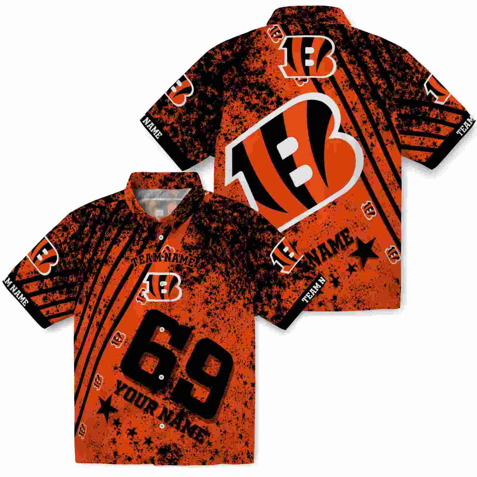 custom cincinnati bengals star stripes orange hawaiian shirt high quality