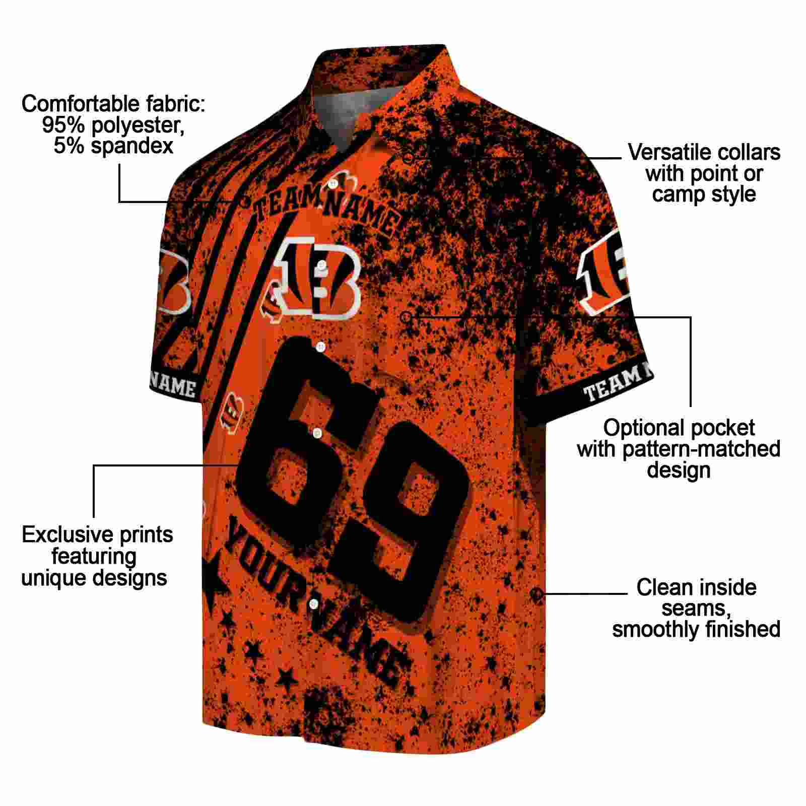 custom cincinnati bengals star stripes orange hawaiian shirt new arrival