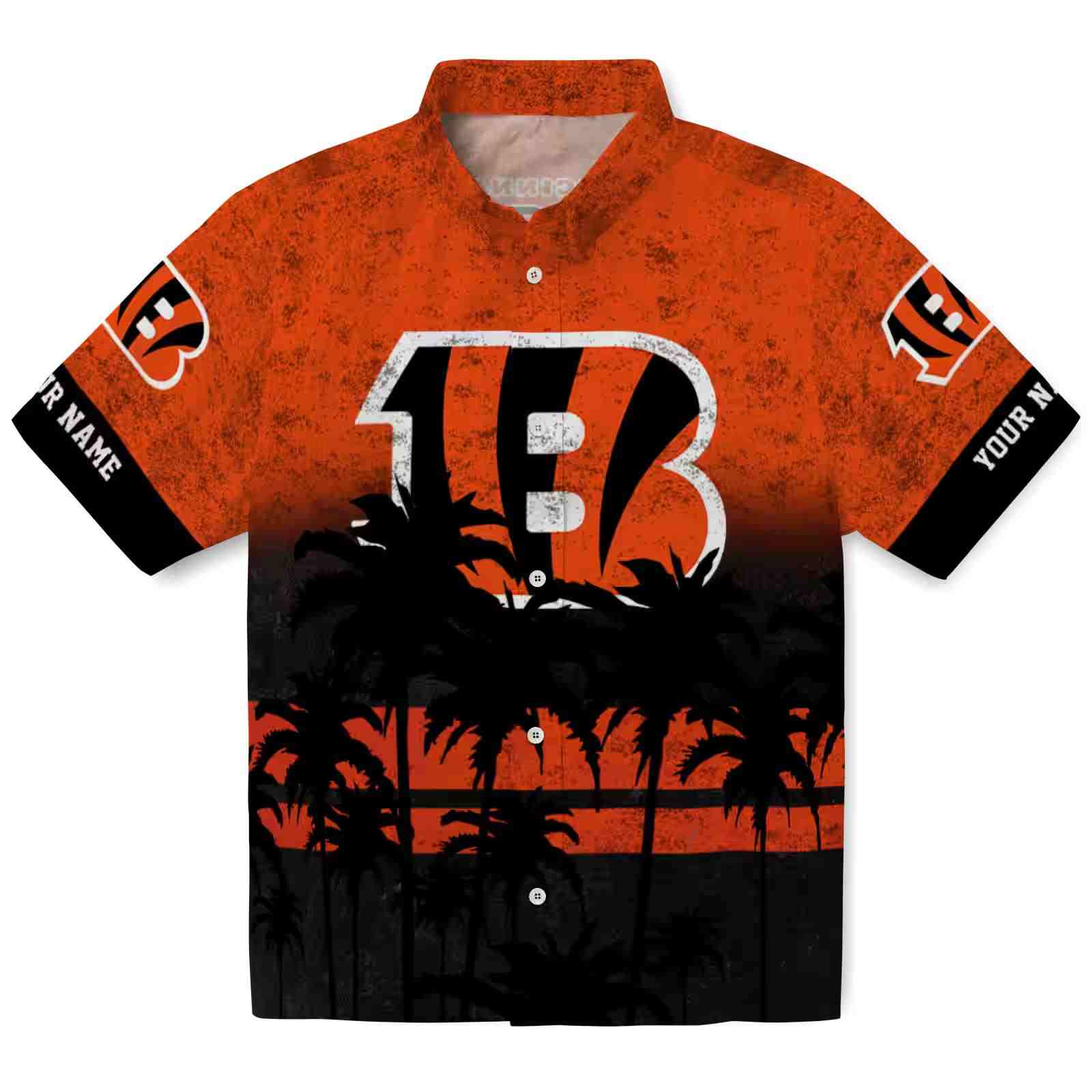 Custom Cincinnati Bengals Sunset Pattern Orange Black Hawaiian Shirt