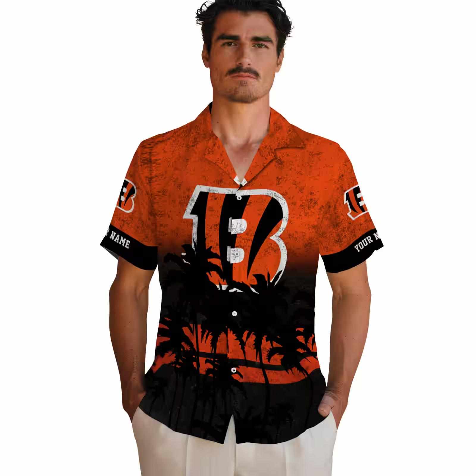 custom cincinnati bengals sunset pattern orange black hawaiian shirt fashion forward