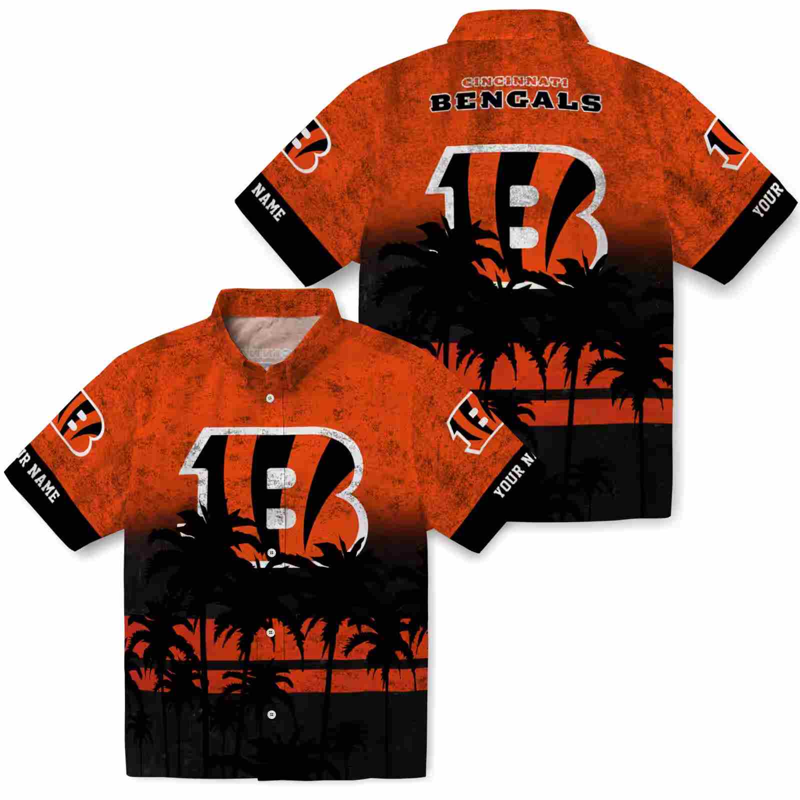 custom cincinnati bengals sunset pattern orange black hawaiian shirt high quality