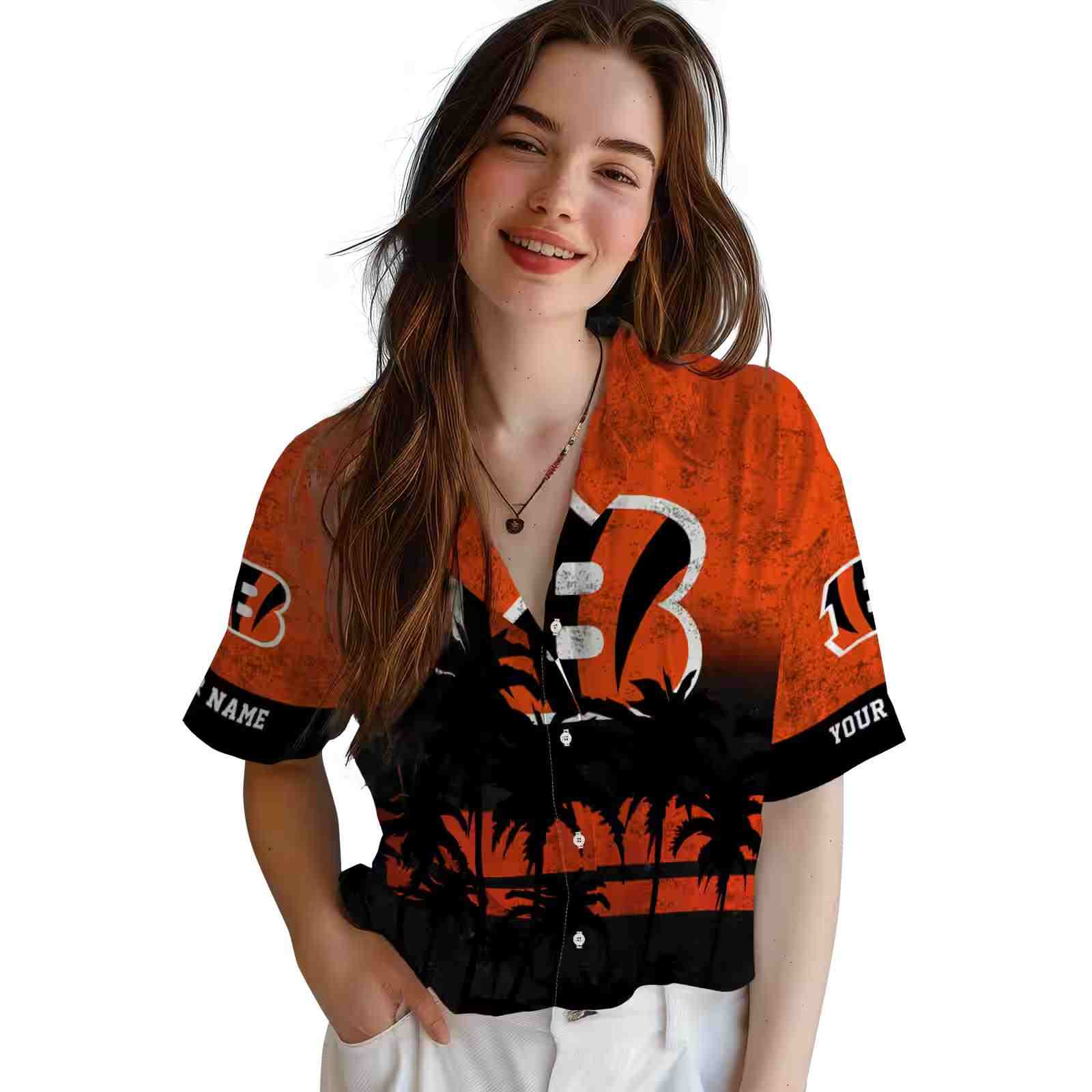 custom cincinnati bengals sunset pattern orange black hawaiian shirt latest model