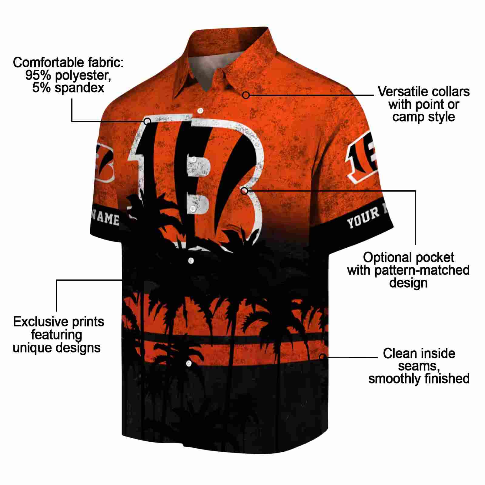 custom cincinnati bengals sunset pattern orange black hawaiian shirt new arrival