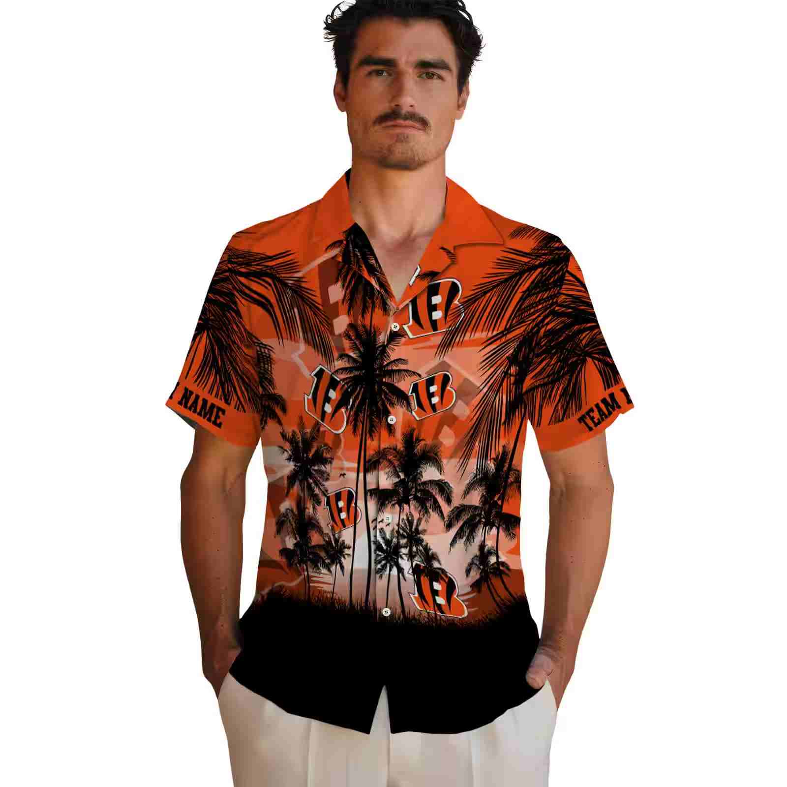 custom cincinnati bengals sunset scene orange black hawaiian shirt fashion forward