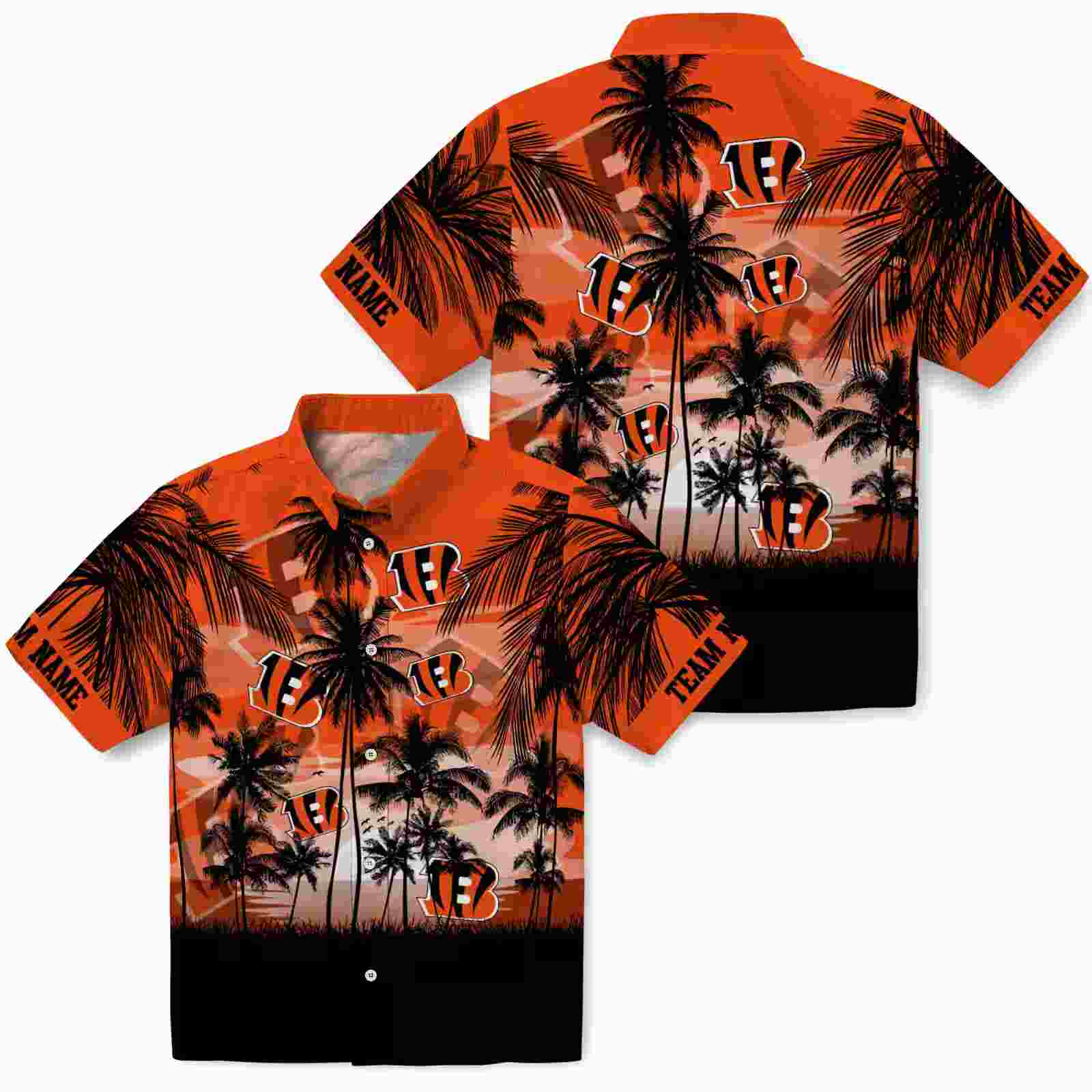 custom cincinnati bengals sunset scene orange black hawaiian shirt high quality