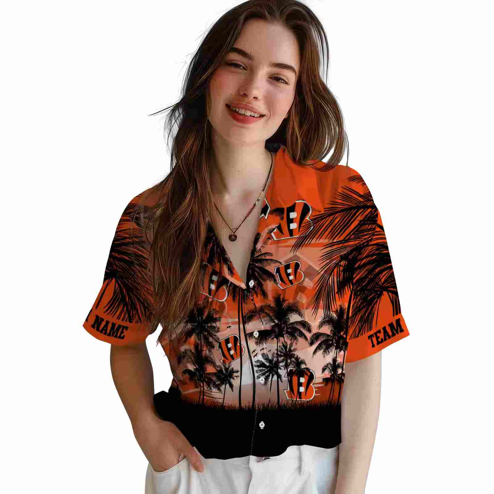 custom cincinnati bengals sunset scene orange black hawaiian shirt latest model