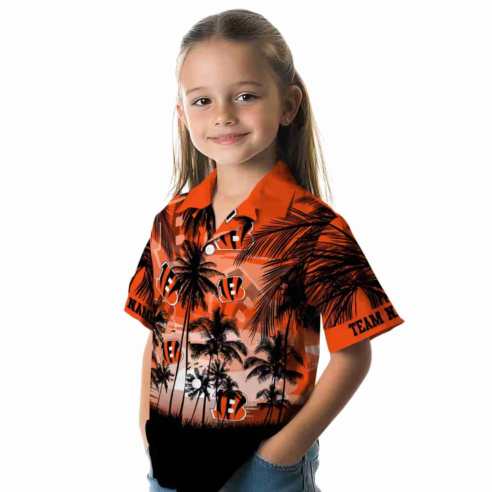 custom cincinnati bengals sunset scene orange black hawaiian shirt premium grade