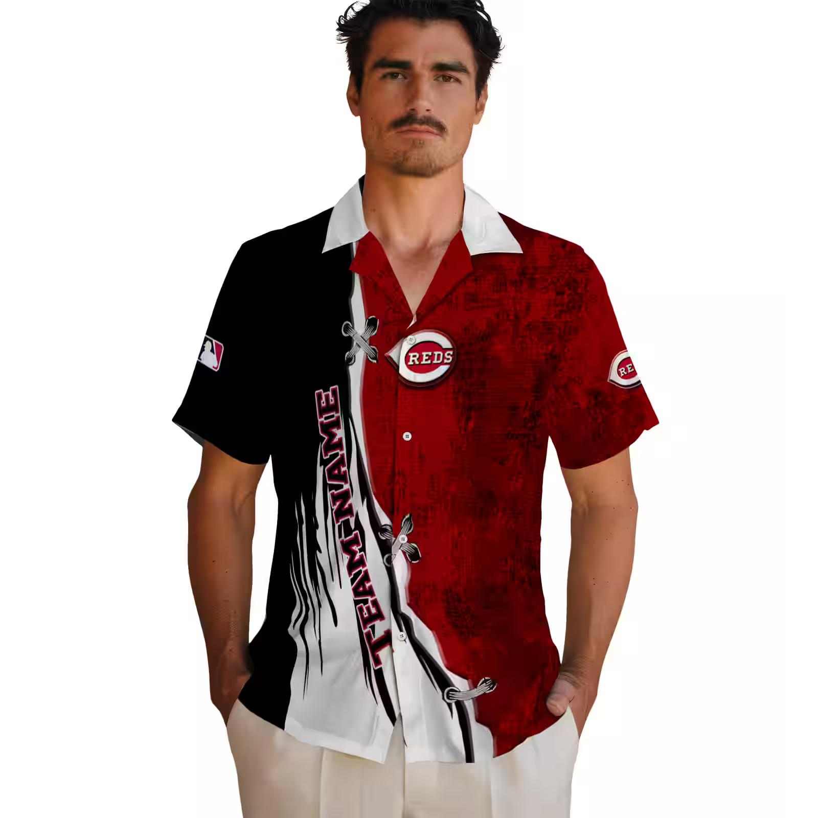 custom cincinnati reds edgy streaks red white hawaiian shirt fashion forward