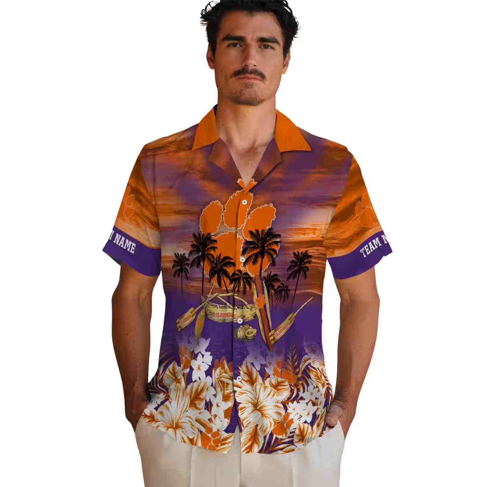 custom clemson tigers tropical canoe orange hawaiian shirt fashion forward