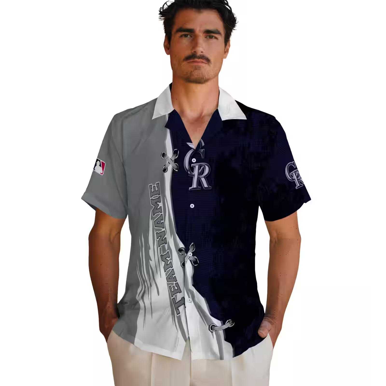 custom colorado rockies edgy streaks blue white hawaiian shirt fashion forward