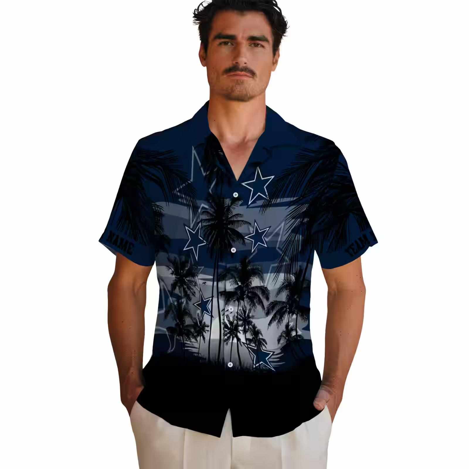 custom dallas cowboys sunset scene blue black hawaiian shirt fashion forward