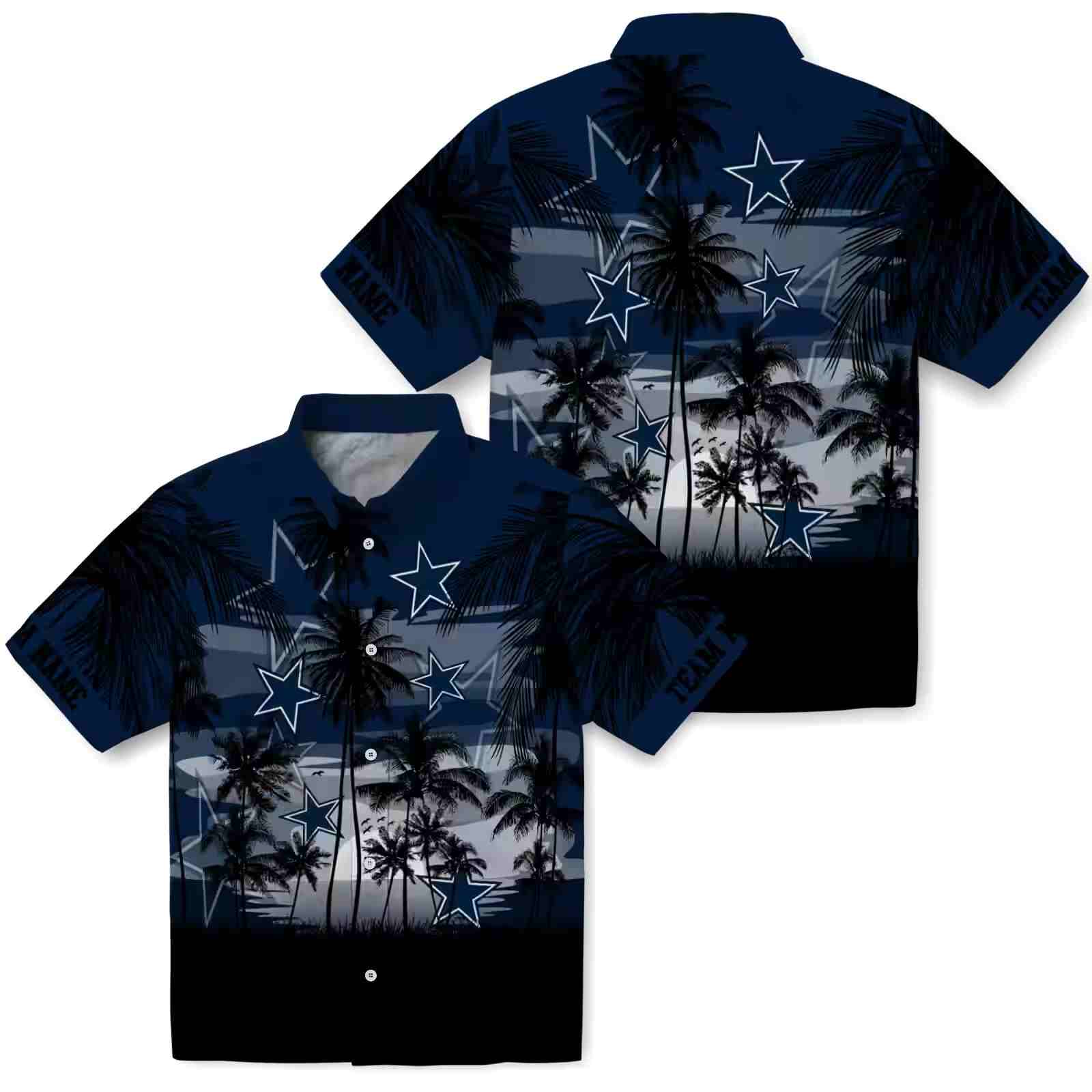 custom dallas cowboys sunset scene blue black hawaiian shirt high quality