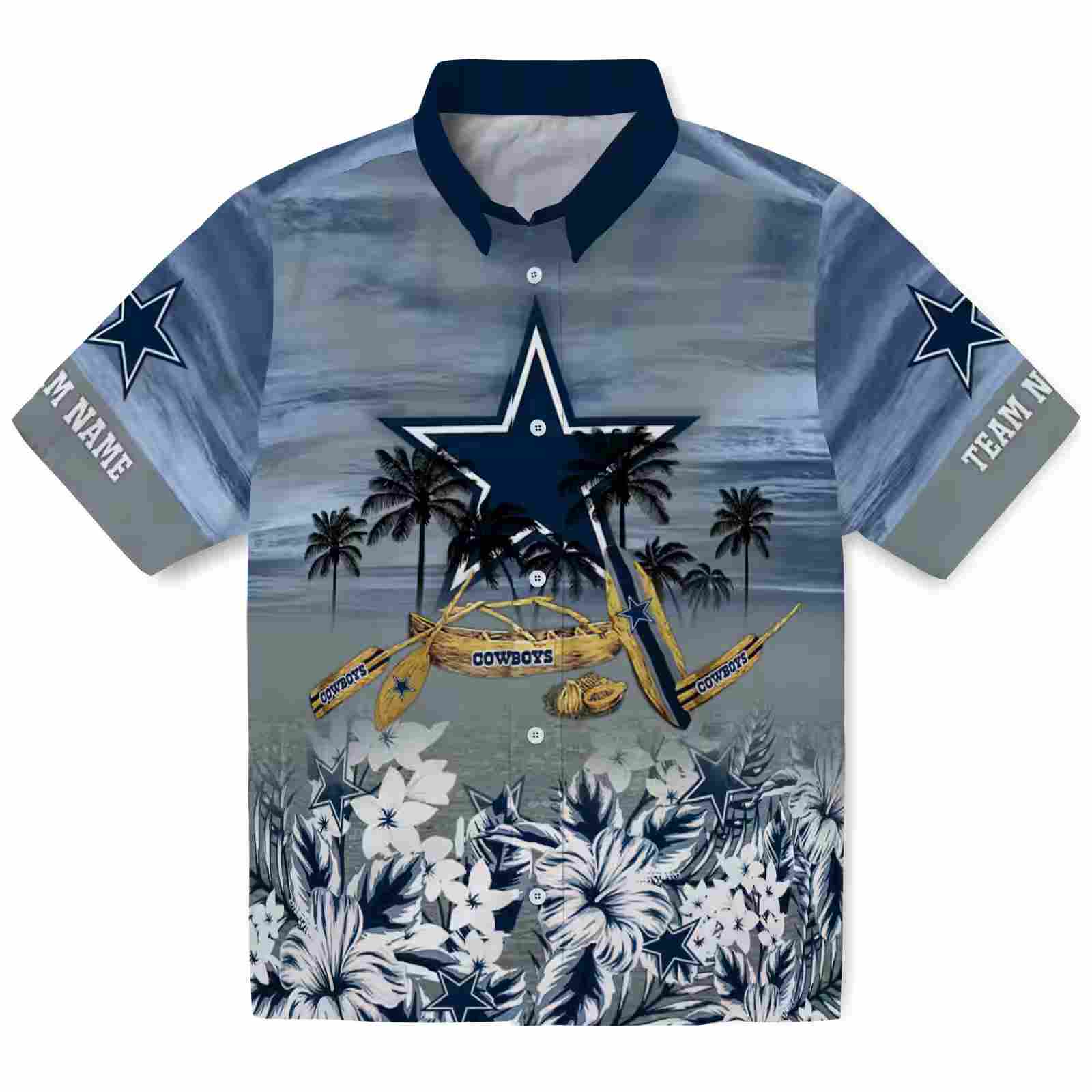 Custom Dallas Cowboys Tropical Canoe Blue Hawaiian Shirt