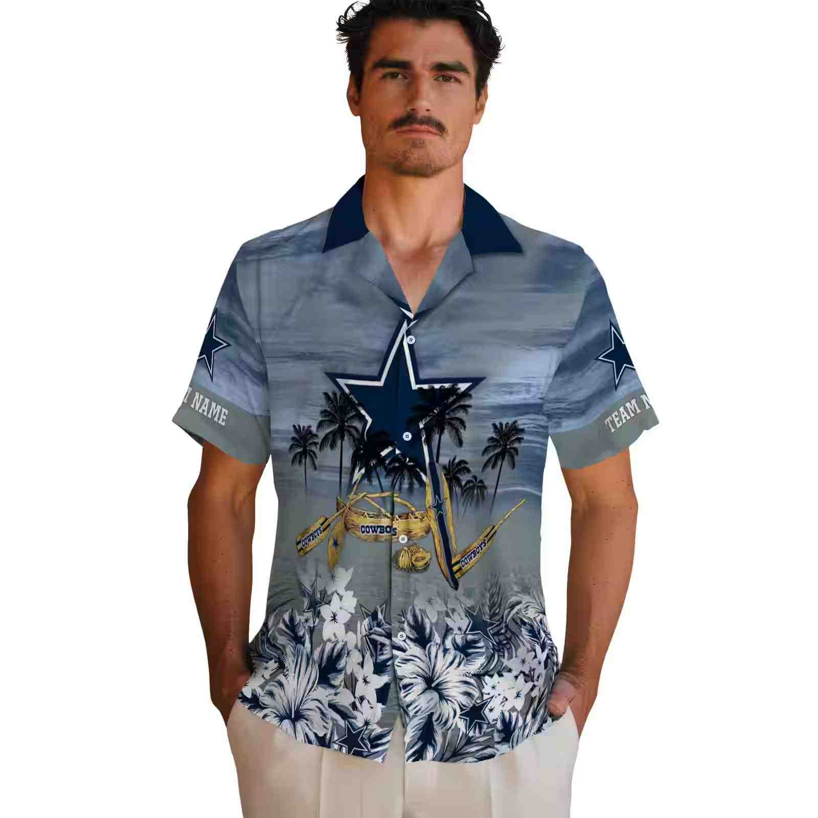 custom dallas cowboys tropical canoe blue hawaiian shirt fashion forward