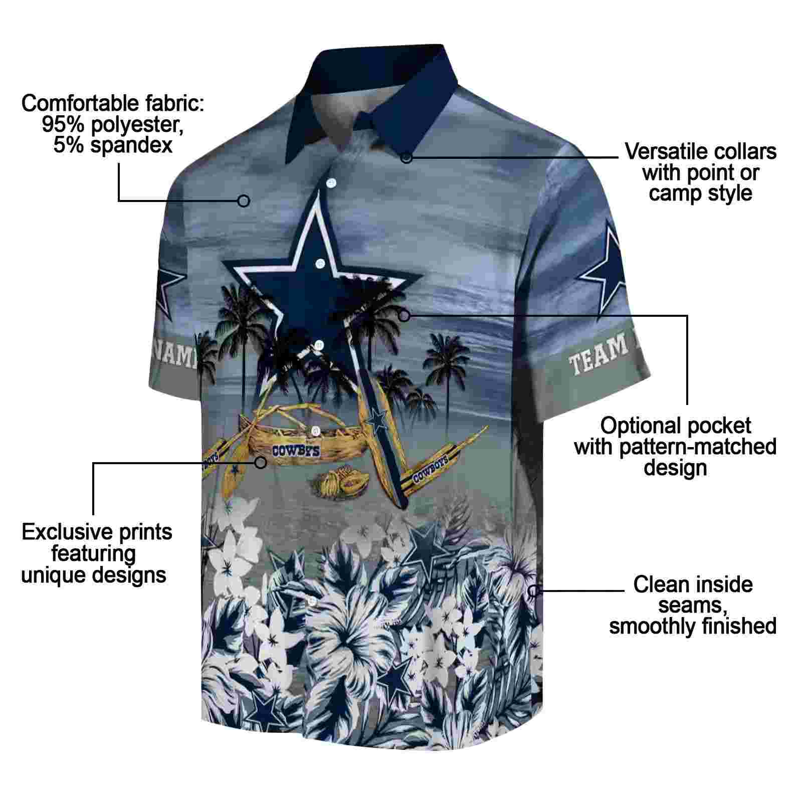 custom dallas cowboys tropical canoe blue hawaiian shirt new arrival