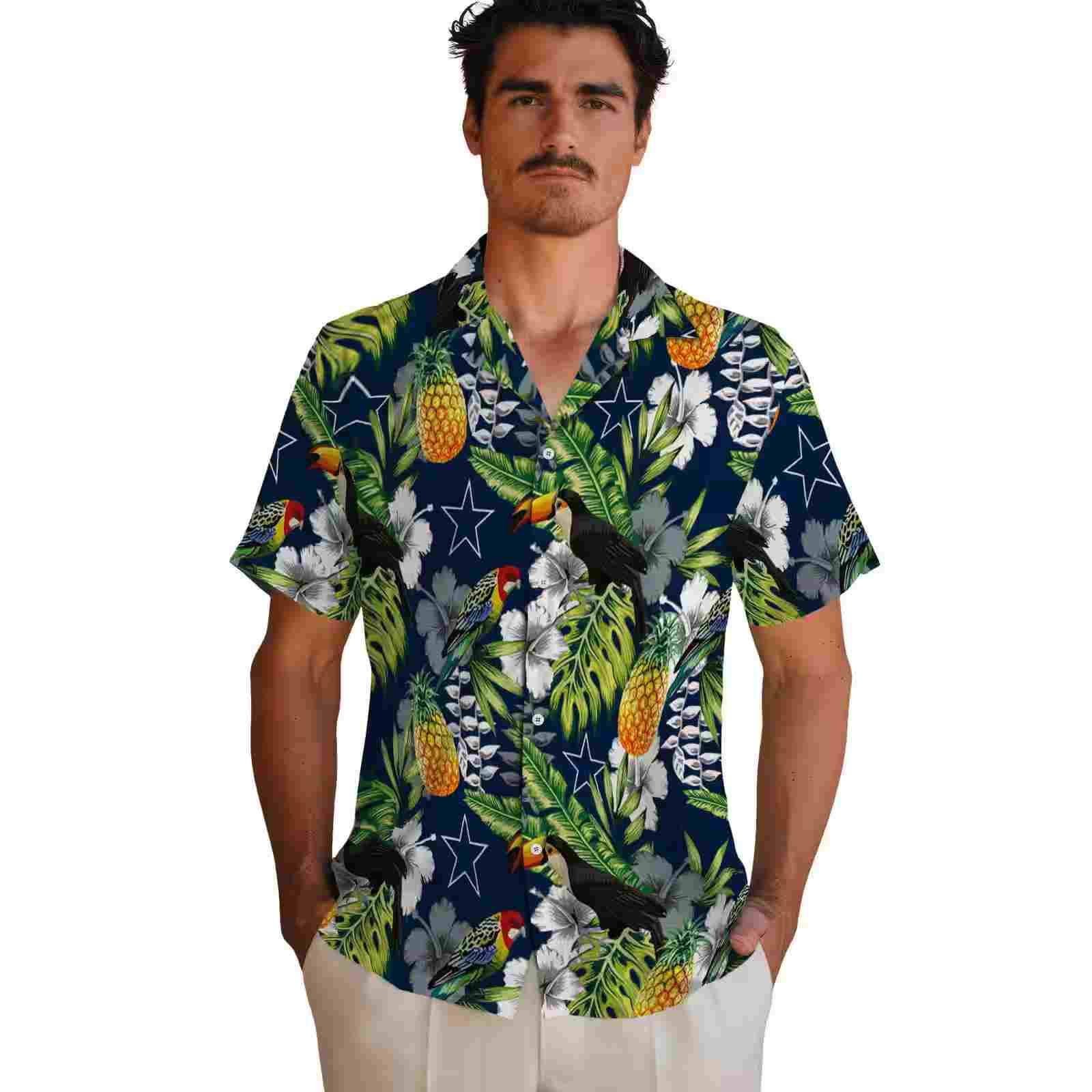 custom dallas cowboys tropical toucan blue green hawaiian shirt fashion forward