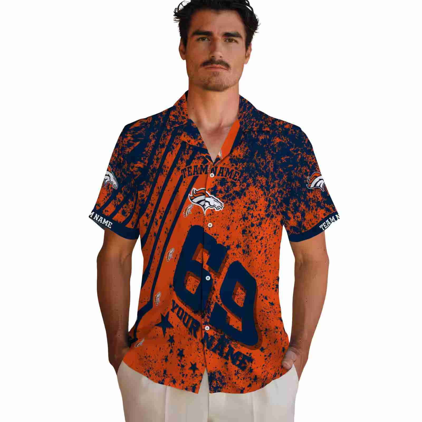 custom denver broncos star stripes orange hawaiian shirt fashion forward