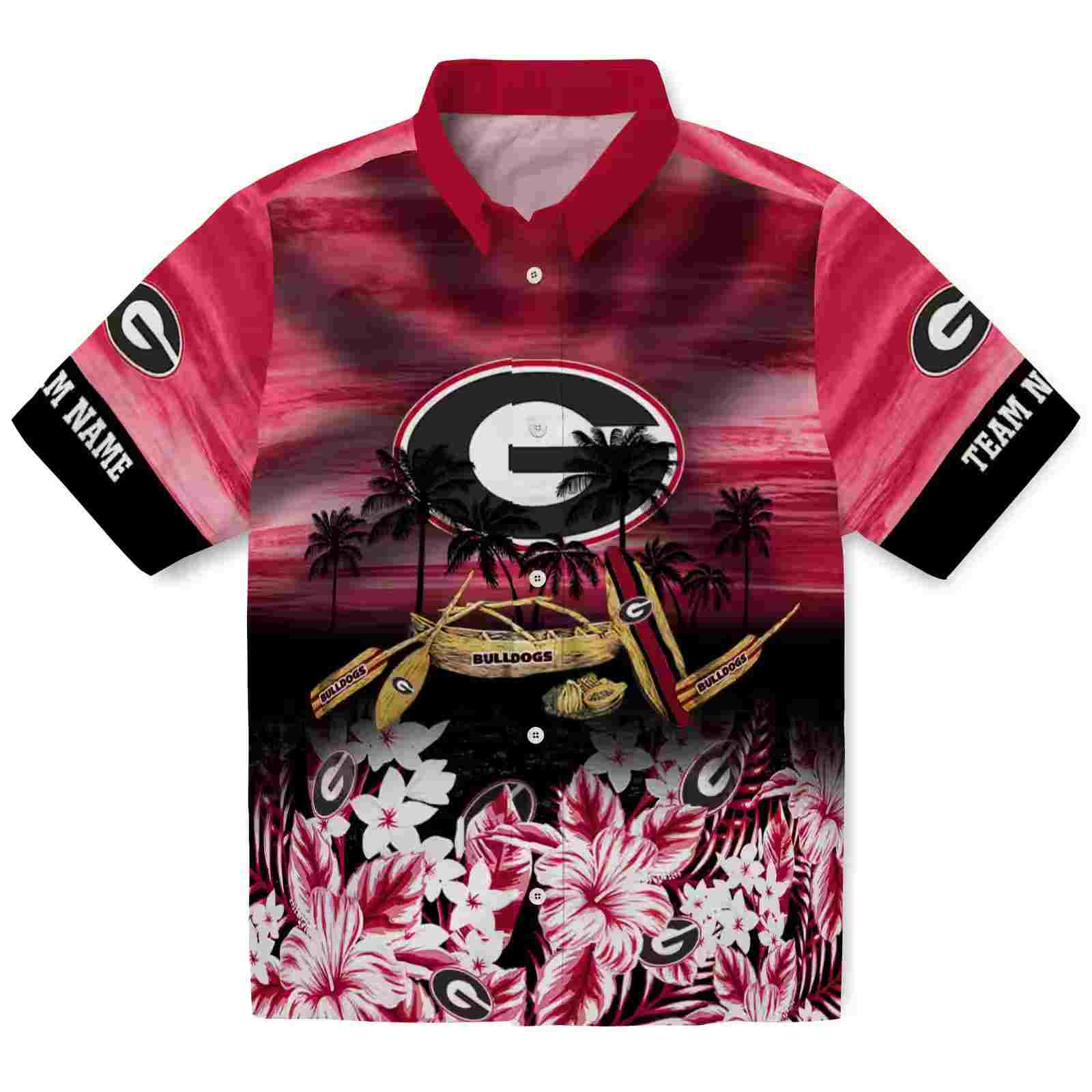 Custom Georgia Bulldogs Tropical Canoe Red Hawaiian Shirt