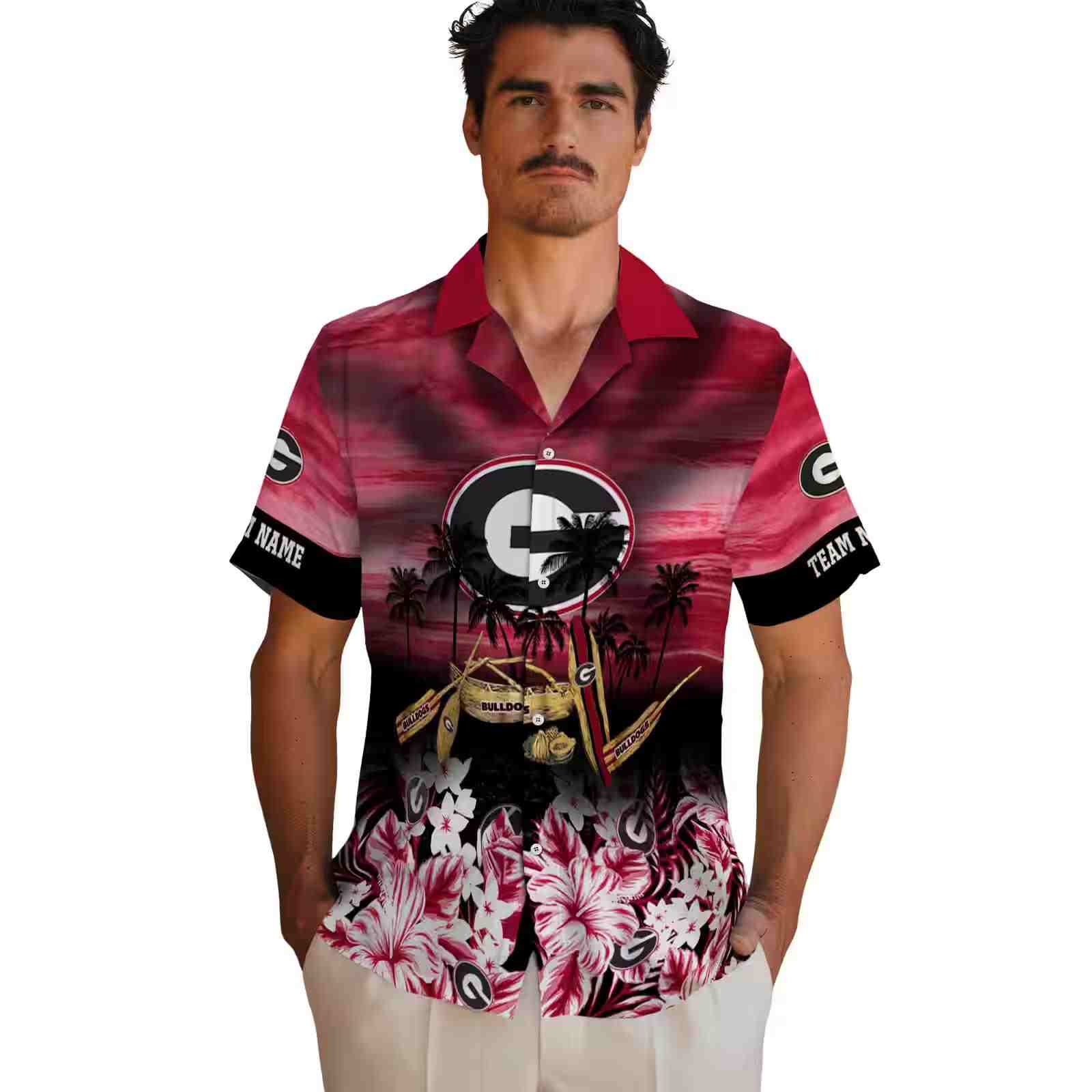 custom georgia bulldogs tropical canoe red hawaiian shirt fashion forward